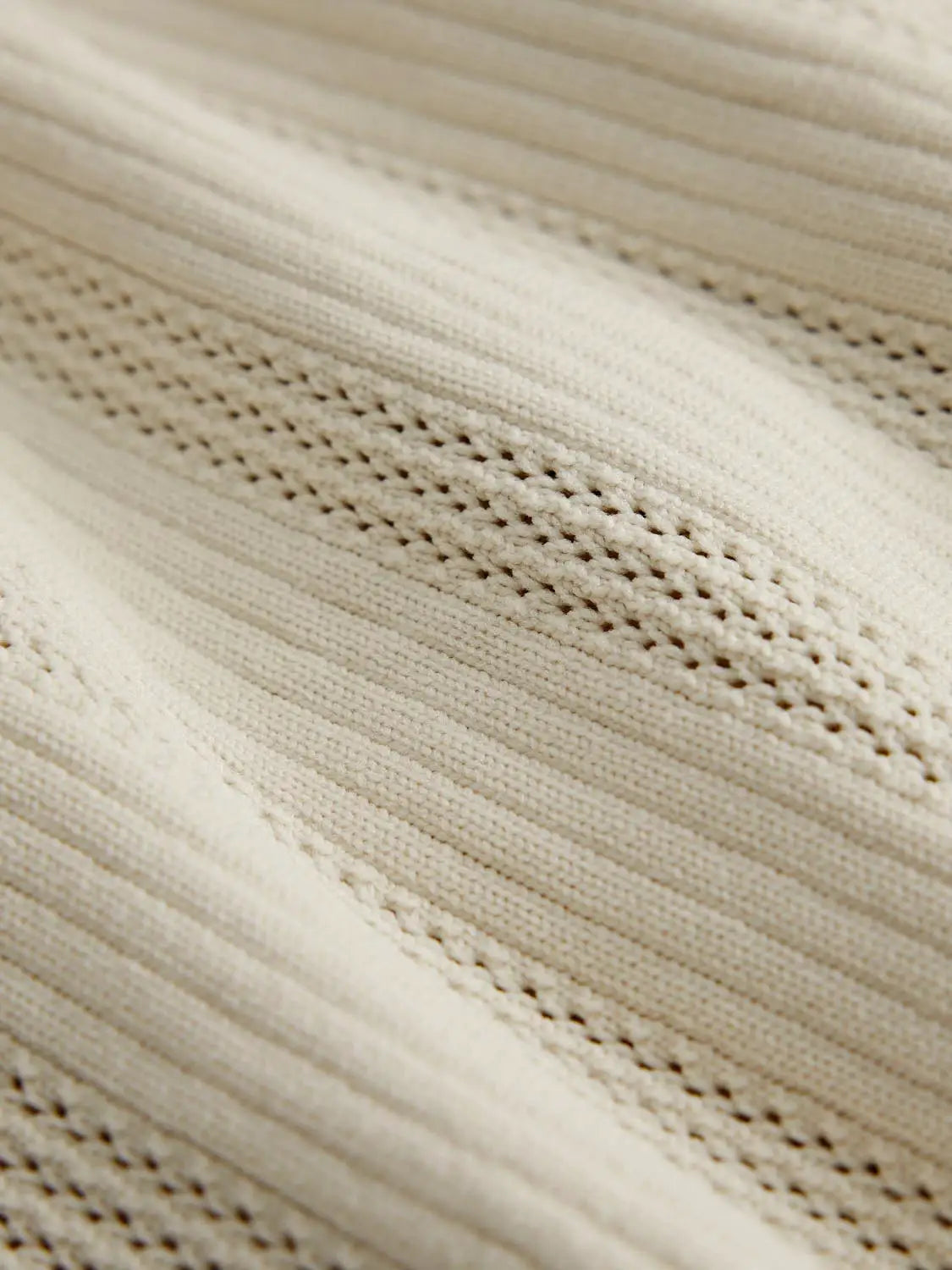 Zip Up Front Knitted Cardigans by Urban Revivo Fashion; beige ribbed knit fabric close-up