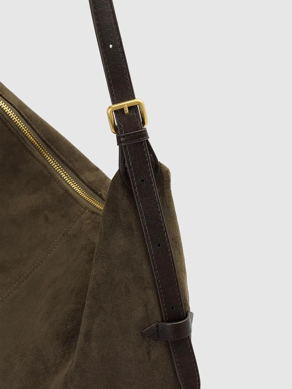 Shoulder & Crossbody Bag in brown suede with dark brown leather strap and gold hardware - Urban Revivo Fashion