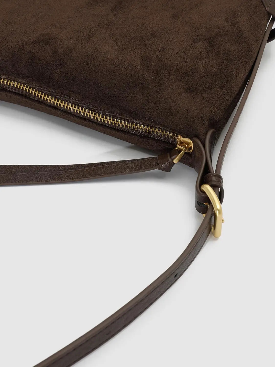 Shoulder & Crossbody Bag in brown suede with gold-tone zipper and leather strap