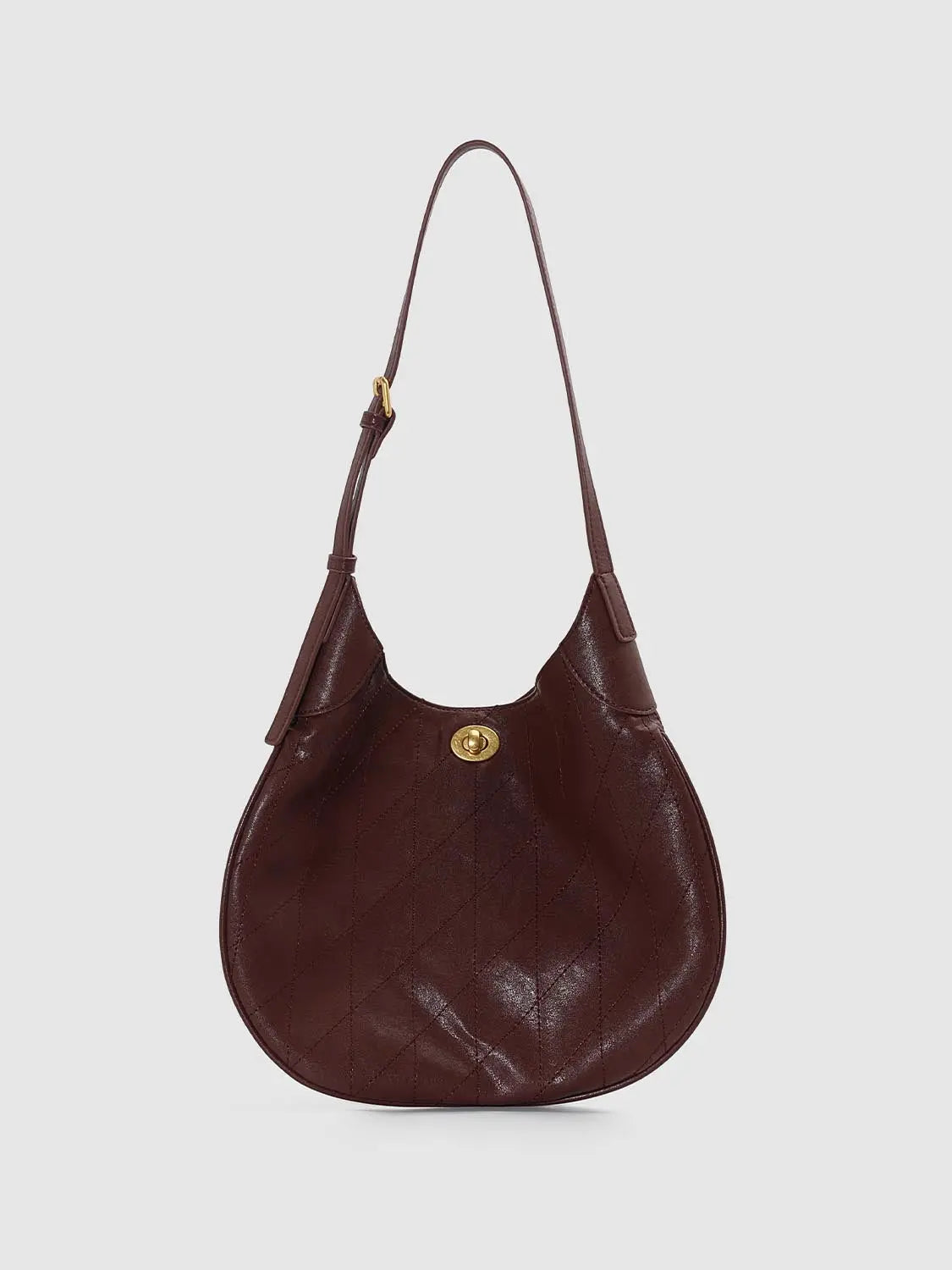 Shoulder bag by Urban Revivo Fashion in burgundy quilted leather with gold turn-lock hardware.