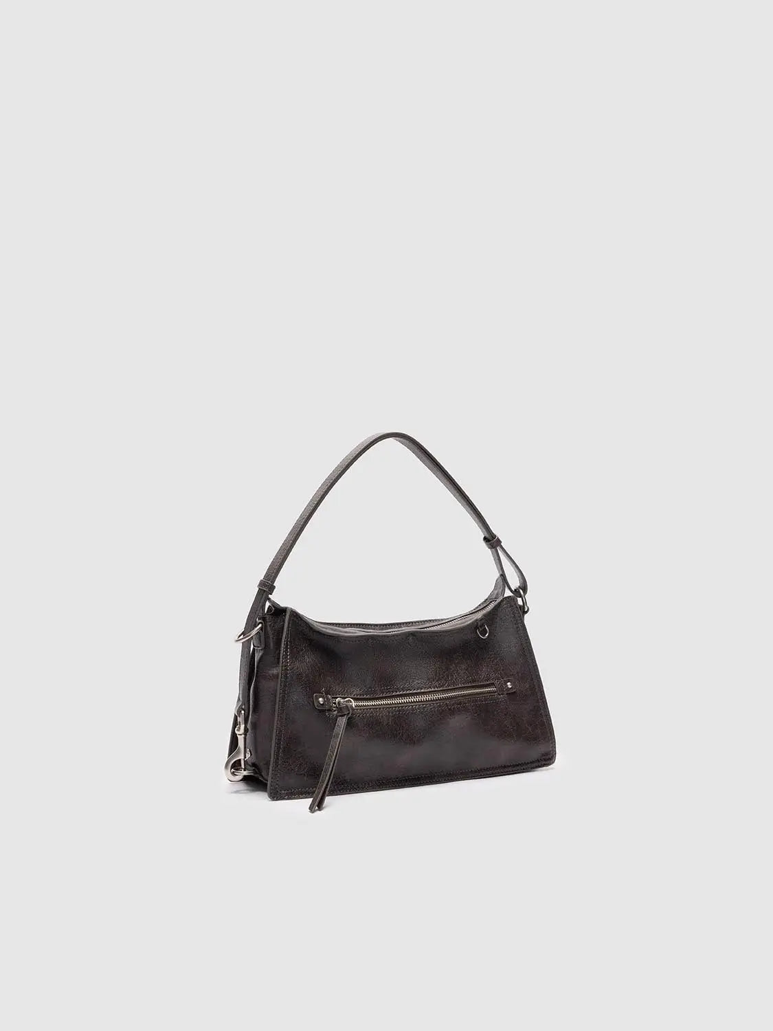 Urban Revivo shoulder bag in dark brown leather with front zip pocket and silver hardware