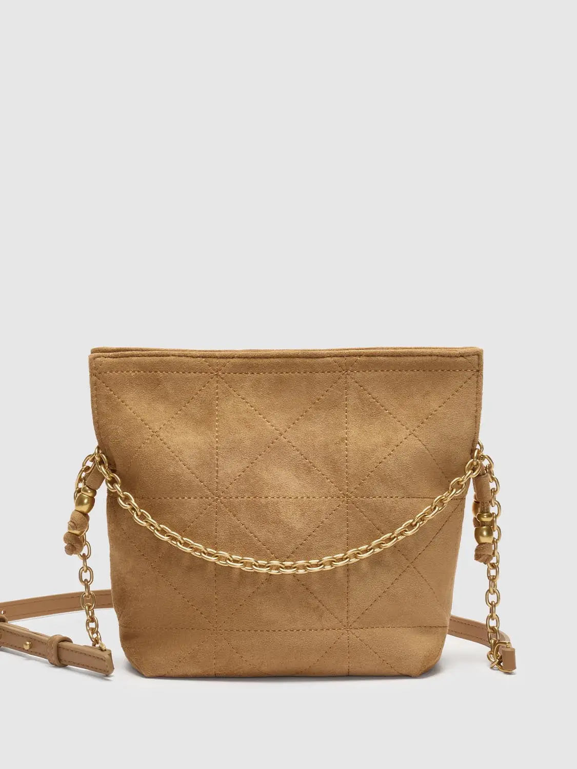 Crossbody bag Urban Revivo Fashion, tan quilted suede with gold chain strap
