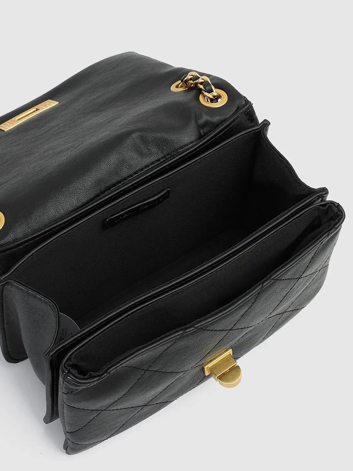 Shoulder & Crossbody Bag by Urban Revivo in black quilted faux leather with gold hardware