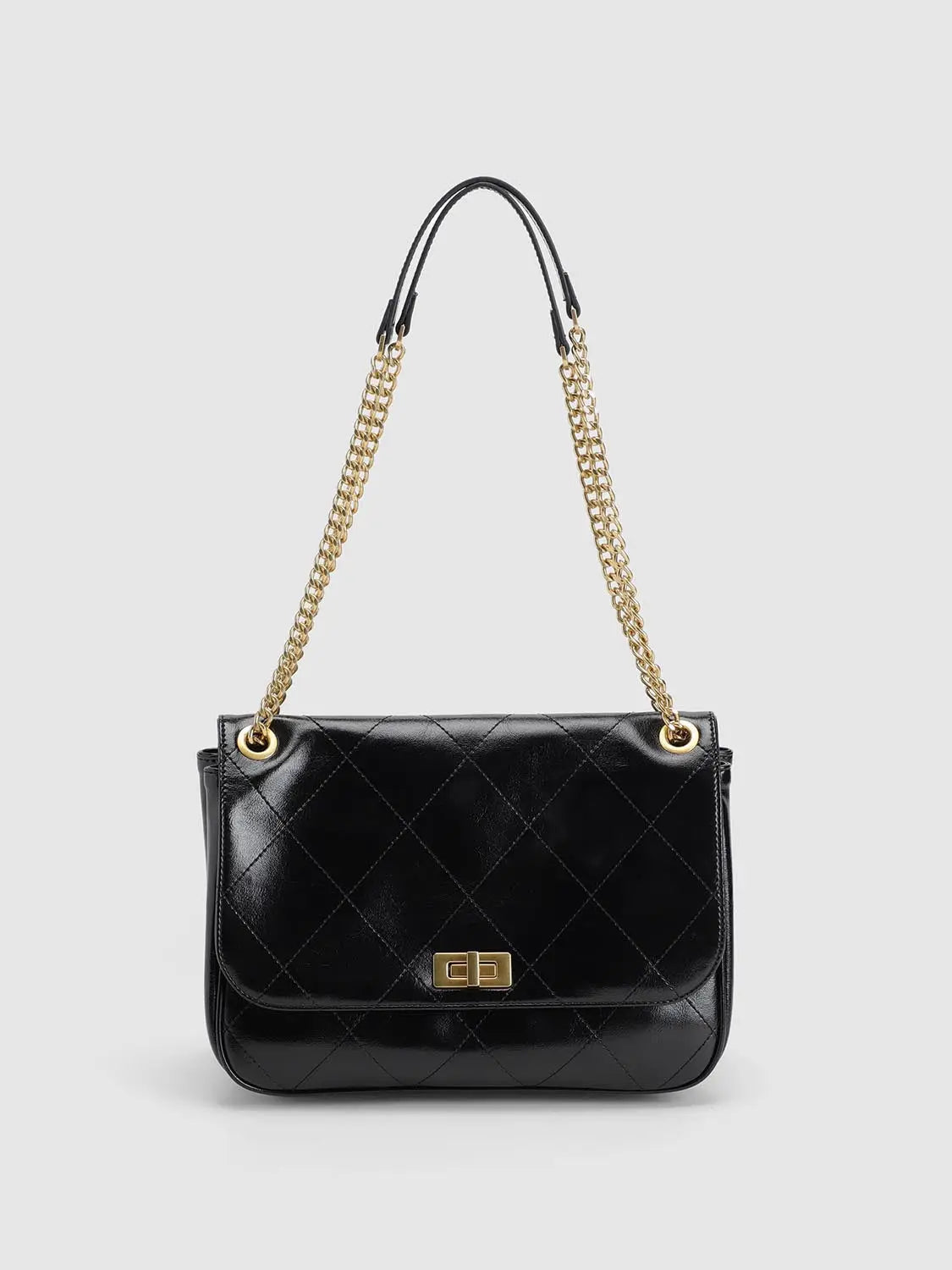 Shoulder & Crossbody bag by Urban Revivo Fashion, black quilted faux leather with gold chain strap