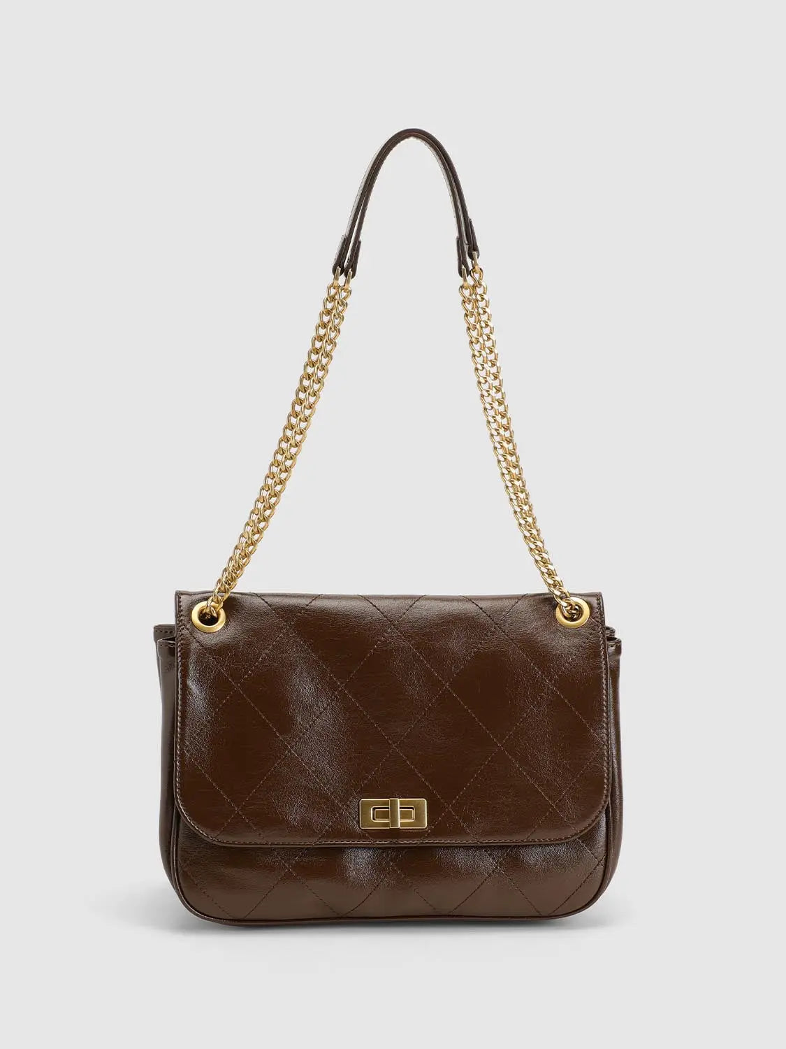 Shoulder & Crossbody Bag by Urban Revivo Fashion in brown quilted leather with gold chain strap