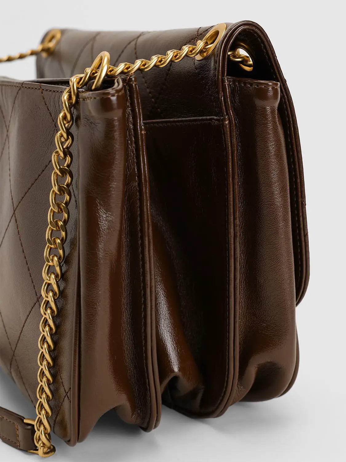 Shoulder & Crossbody Bag in brown leather with gold chain strap by Urban Revivo Fashion