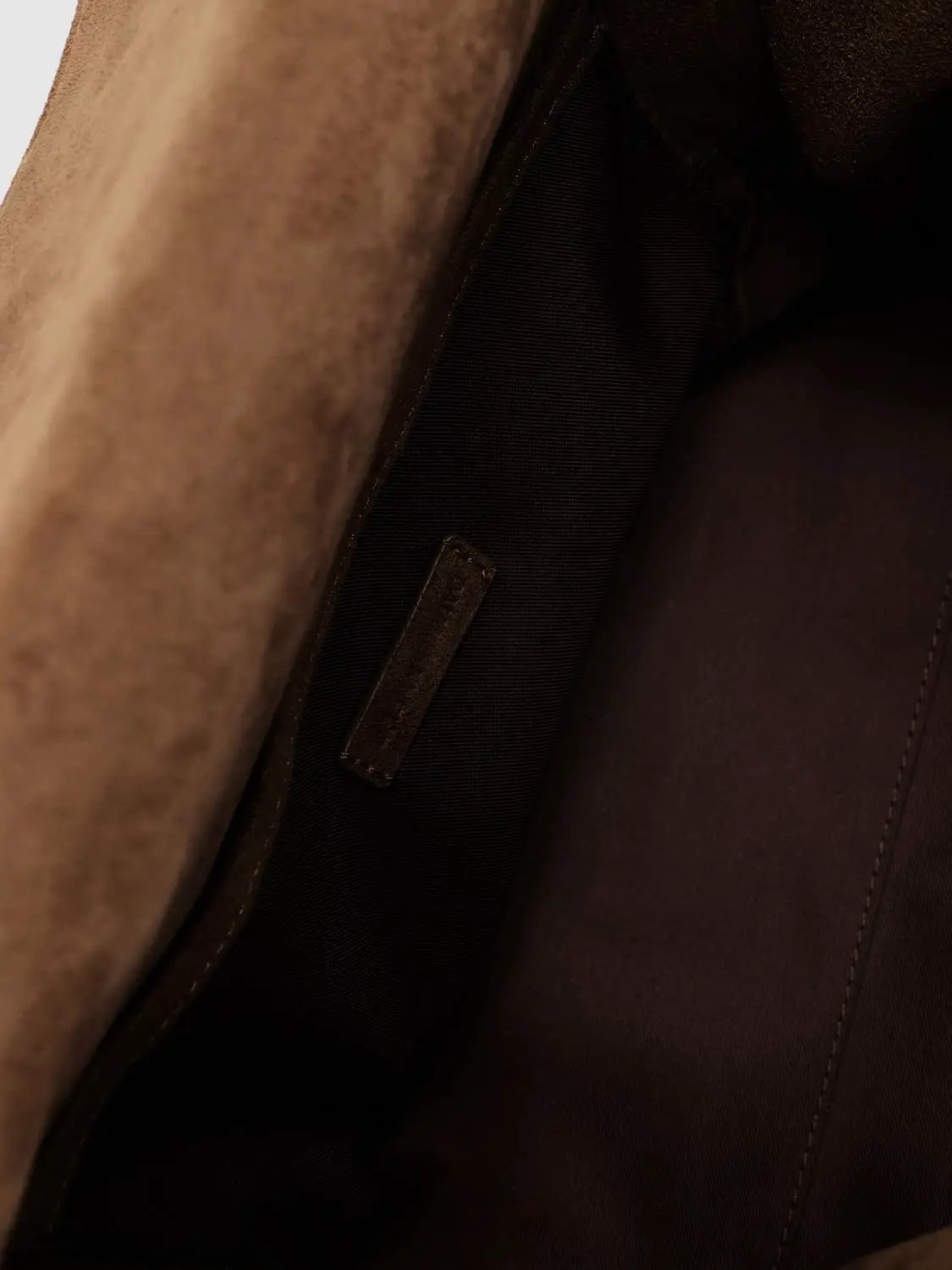 Shoulder & Crossbody Bag with brown suede exterior and black lining.