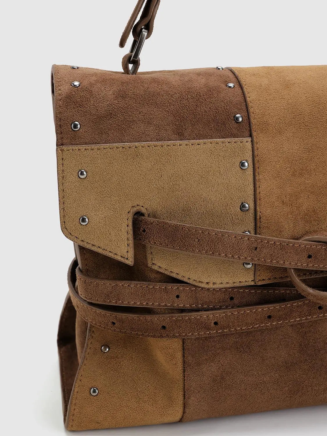 Shoulder & Crossbody Bag, brown suede with silver studs by Urban Revivo Fashion
