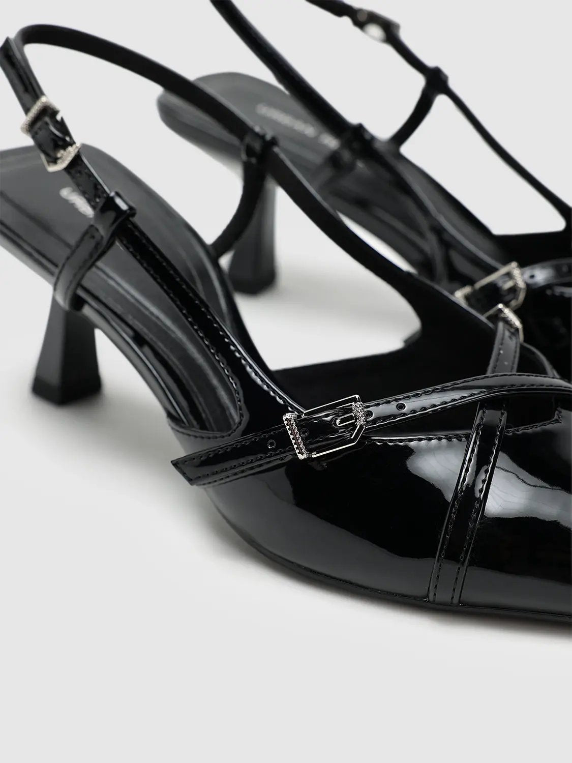 Faux Leather Point Toe Heeled Slingbacks by Urban Revivo Fashion