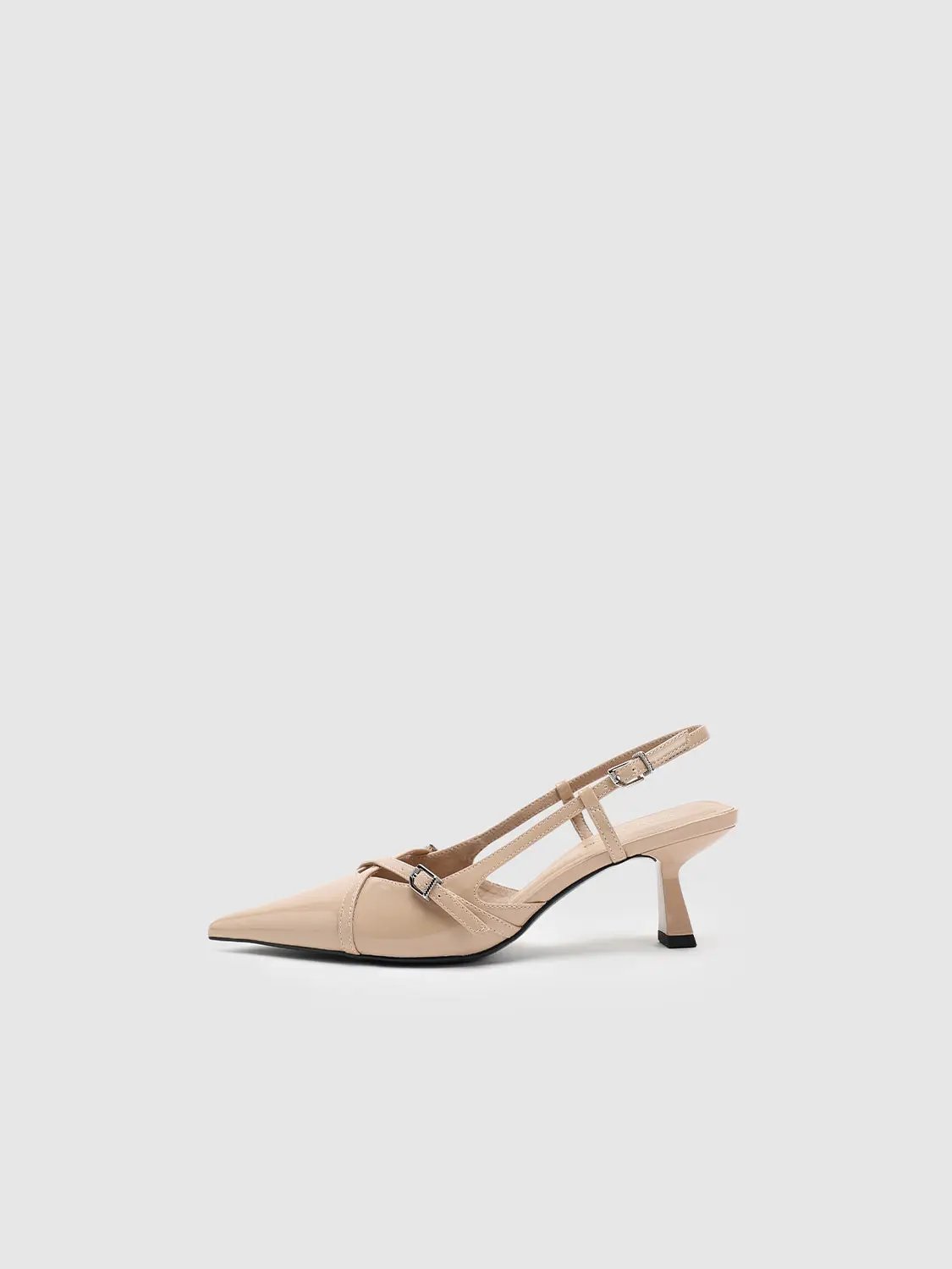 Faux Leather Point Toe Heeled Slingbacks by Urban Revivo Fashion