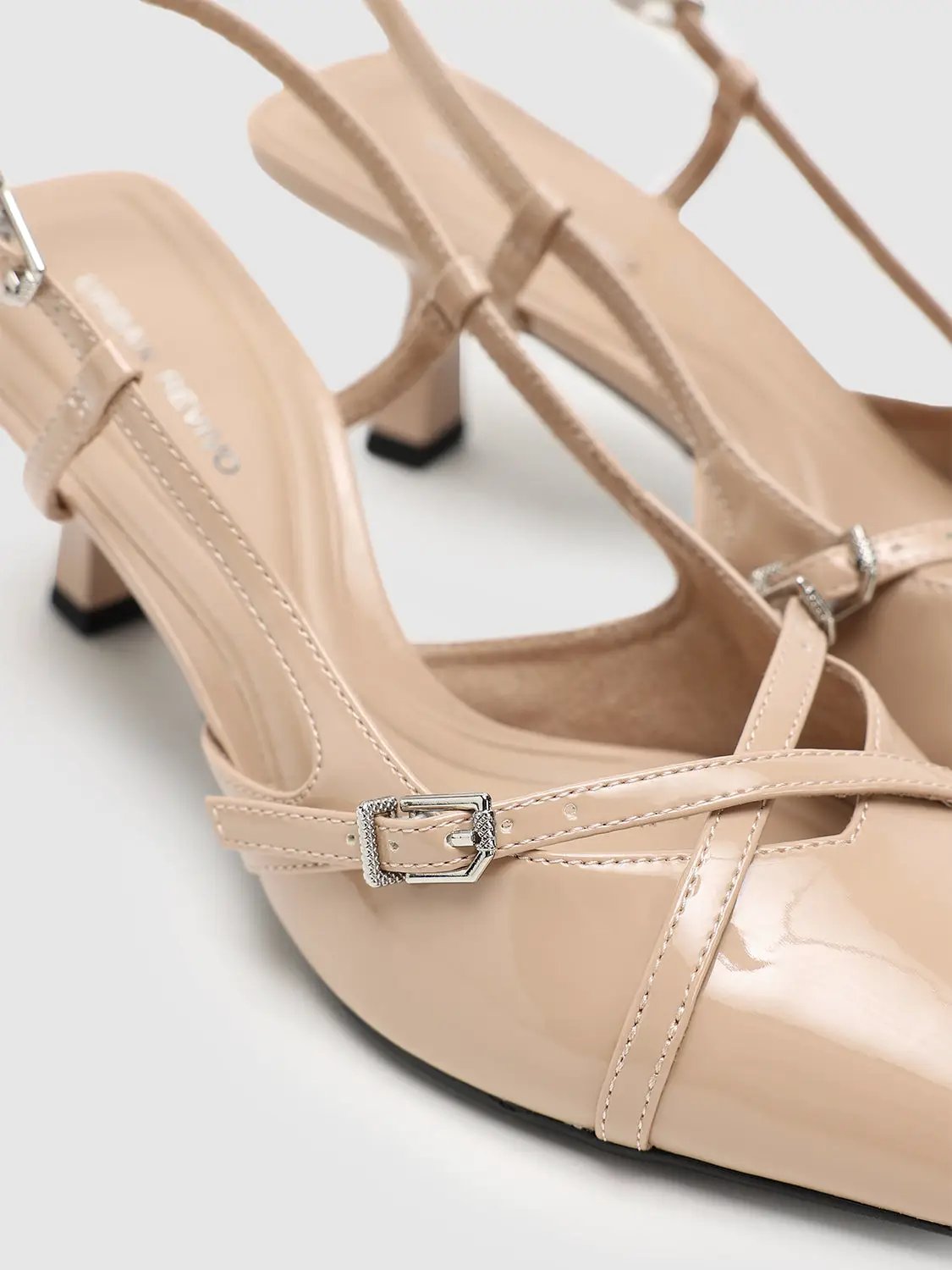 Faux Leather Point Toe Heeled Slingbacks by Urban Revivo Fashion