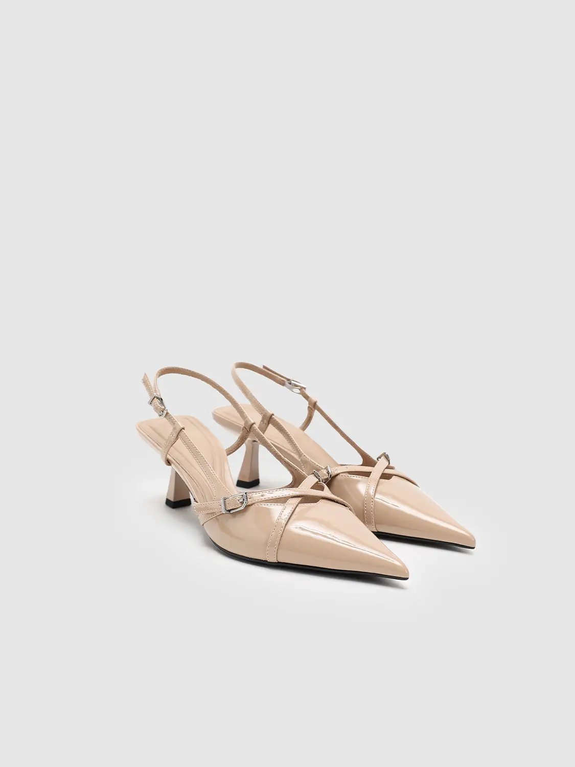 Faux Leather Point Toe Heeled Slingbacks by Urban Revivo Fashion