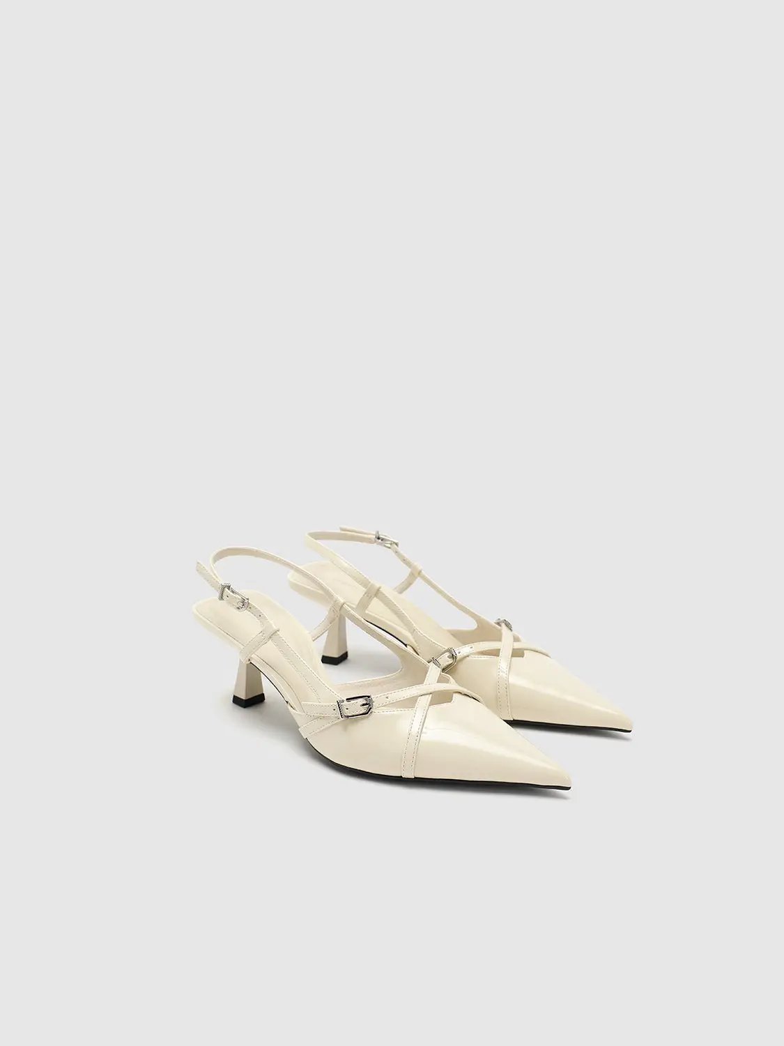 Faux Leather Point Toe Heeled Slingbacks by Urban Revivo Fashion