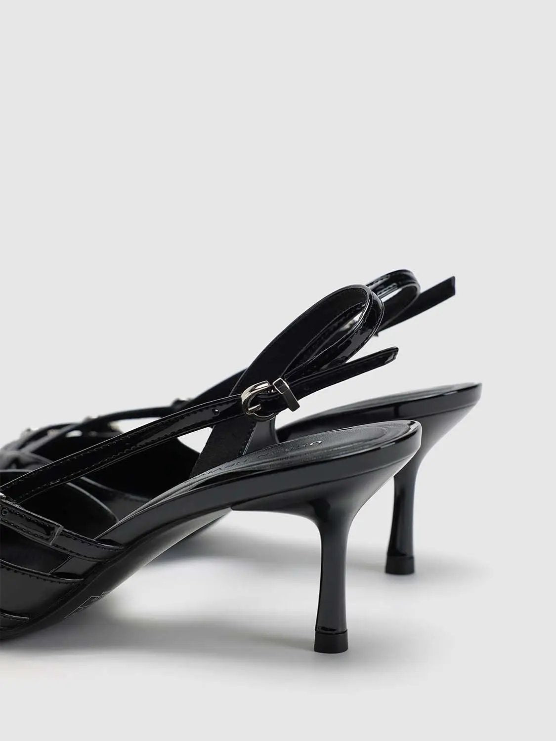 Urban Revivo Fashion black patent slingback heels with ankle buckle strap