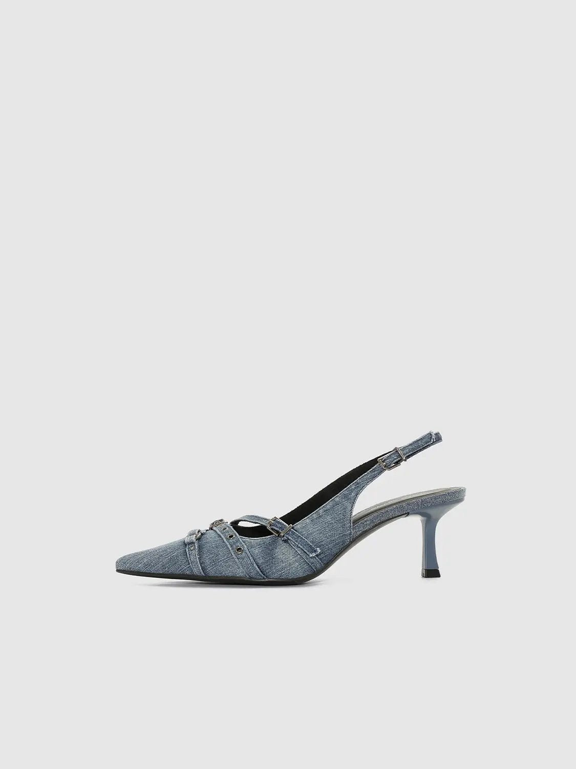 Slingback heel by Urban Revivo Fashion in denim blue with buckle straps