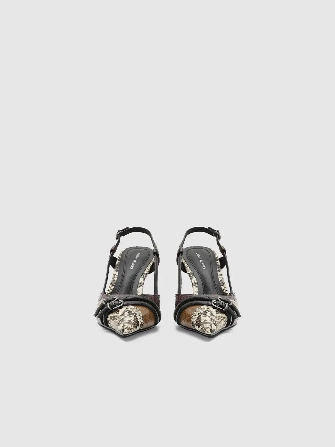 Urban Revivo Fashion slingbacks, snake-print uppers with black straps, pair