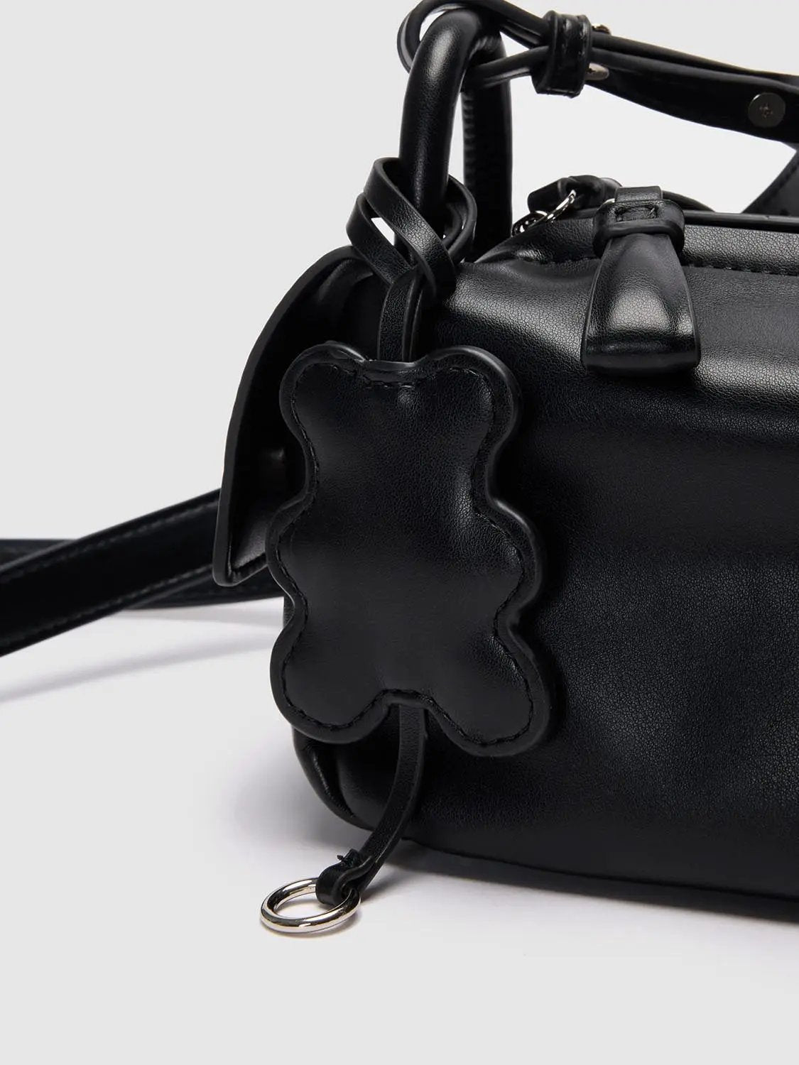 Top Handle & Crossbody Bag, black leather shoulder bag with bone-shaped charm, Urban Revivo Fashion