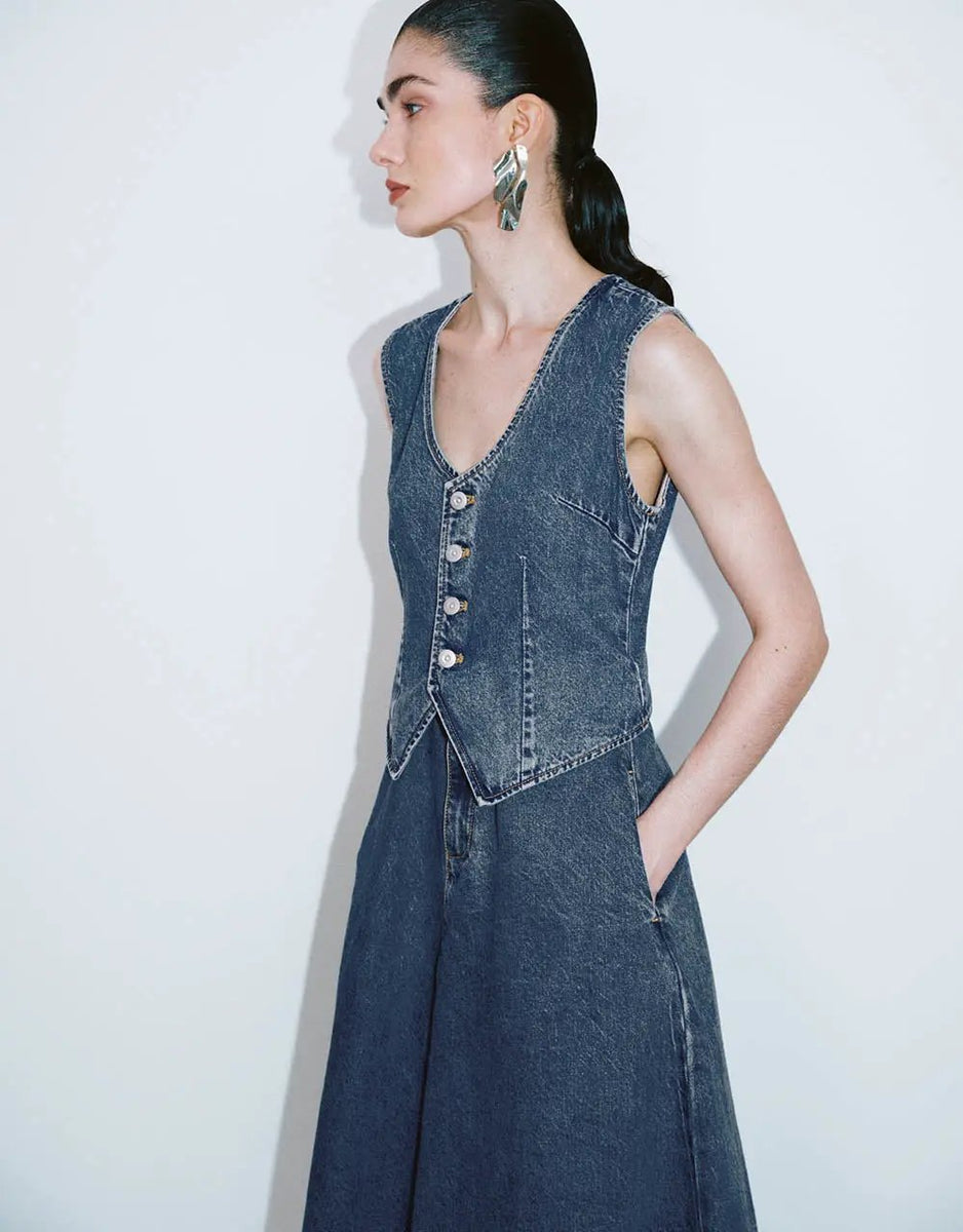 Tailored Button Front Denim Dress Midi Dress – URBAN REVIVO