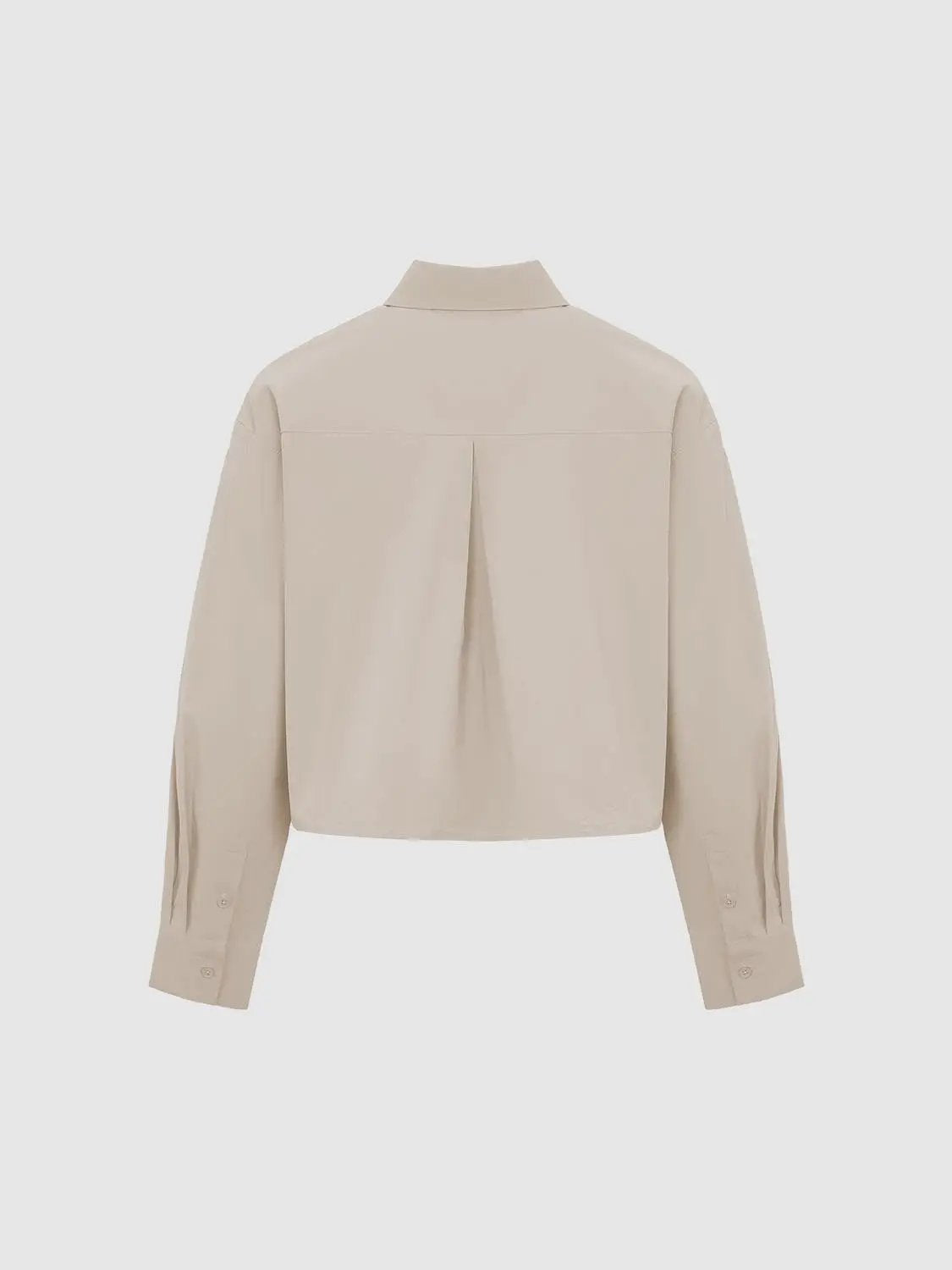 Cropped Button-Front Non-Stretch Cotton Shirt, beige by Urban Revivo Fashion