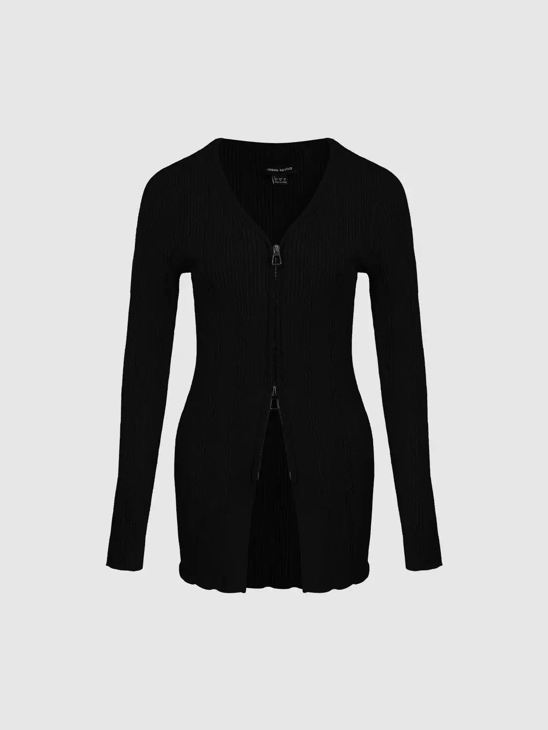 Zip-up front knitted cardigan in black by Urban Revivo Fashion