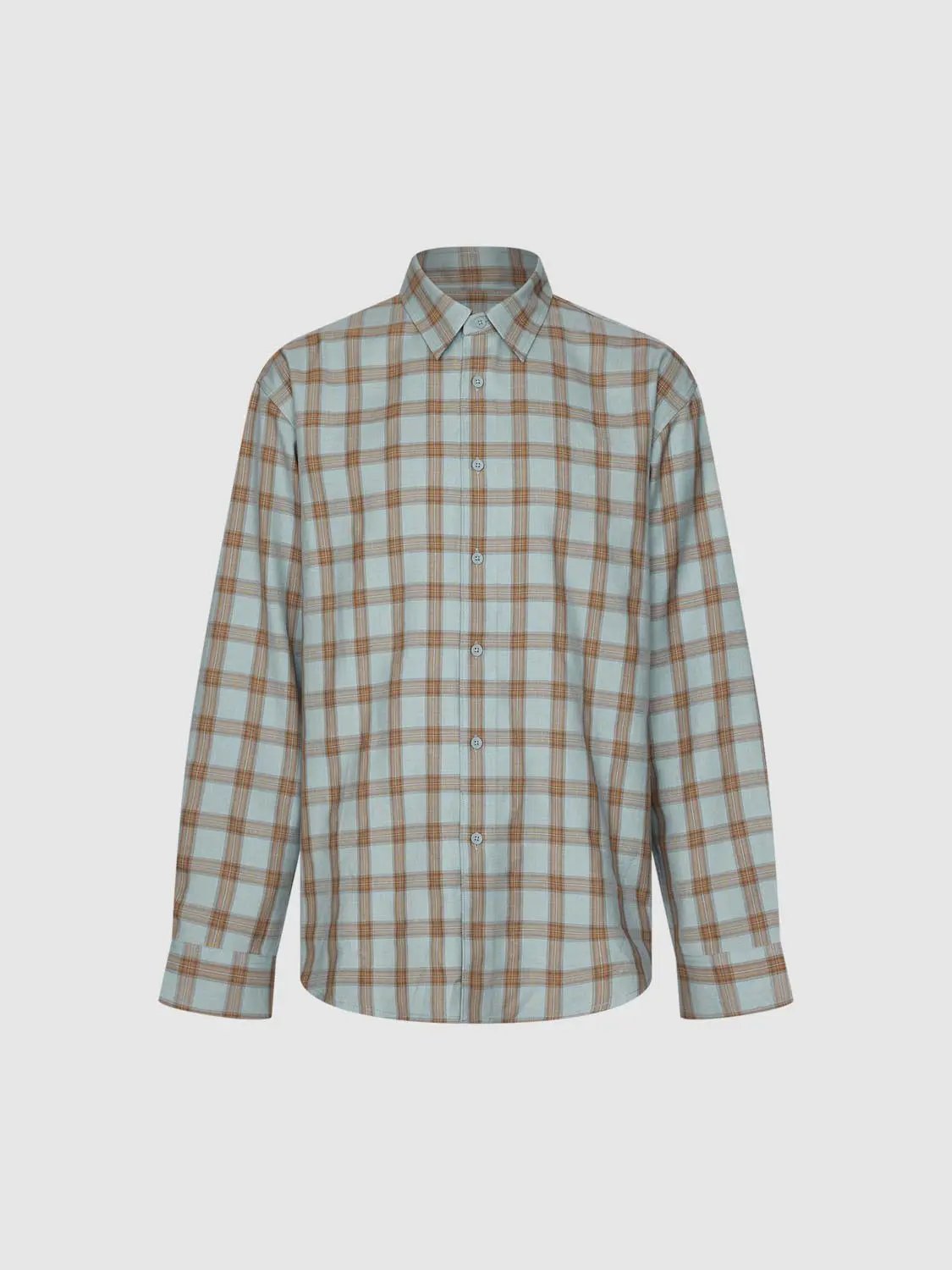 Open-Front Shirts, long-sleeve plaid in light blue and brown by Urban Revivo Fashion