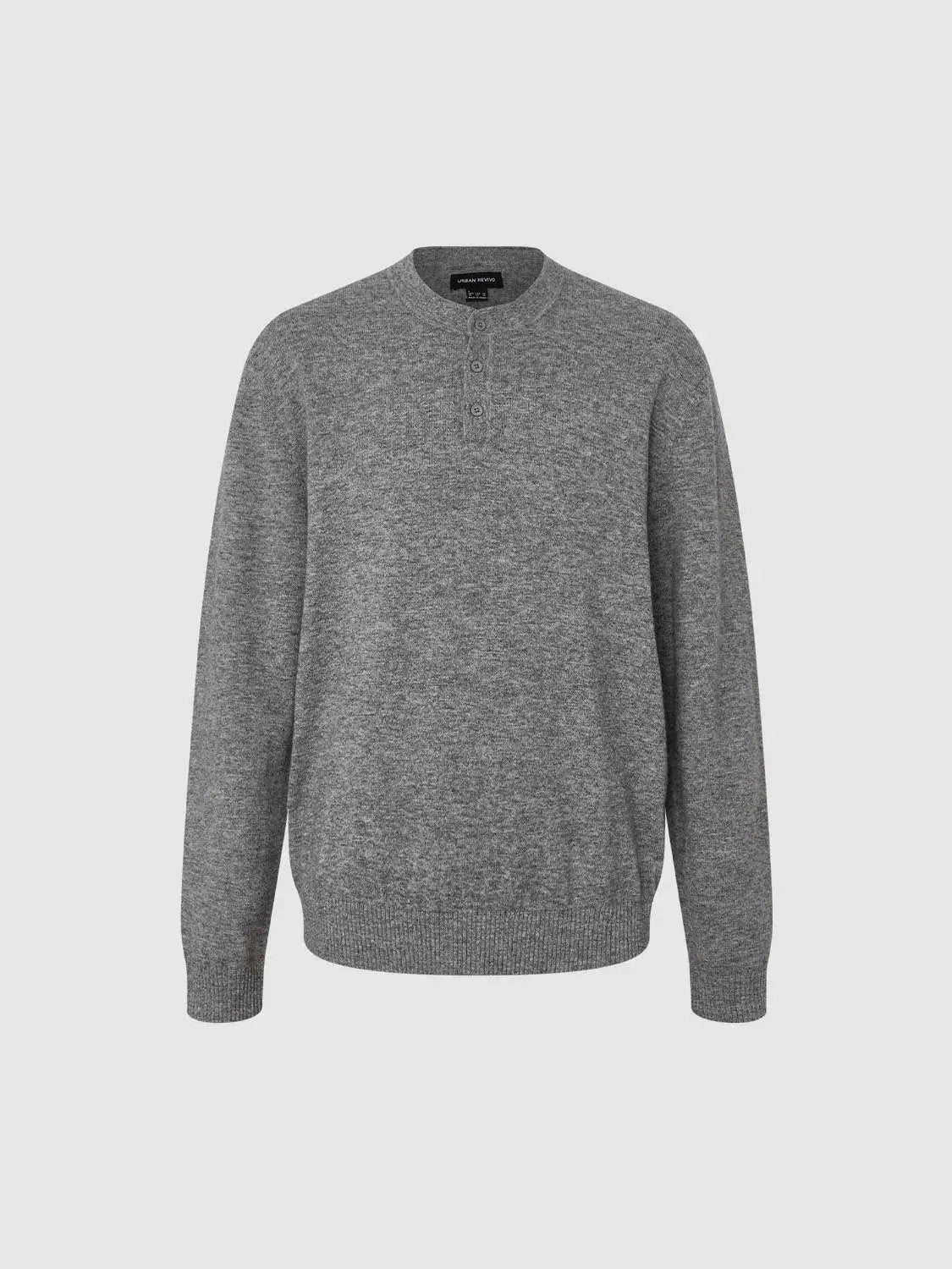 Knit T-Shirt in heather grey knit with henley placket, Urban Revivo.