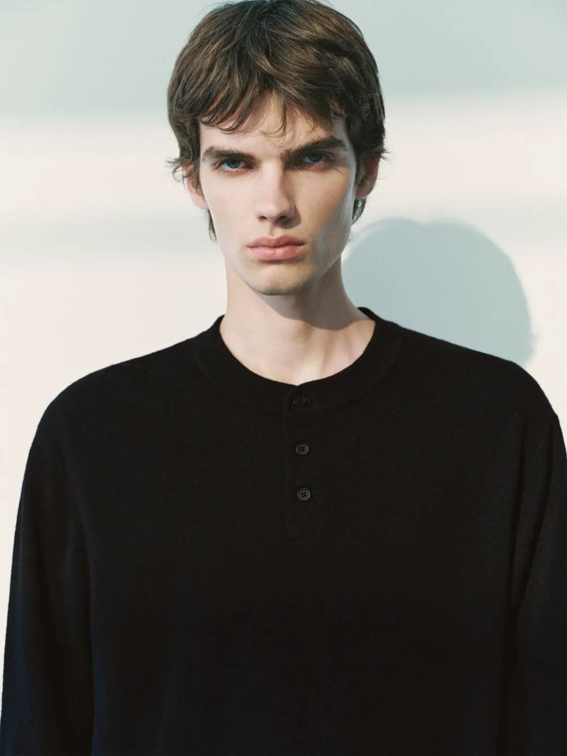 Knitted T-Shirts Urban Revivo Fashion in black with Henley button placket