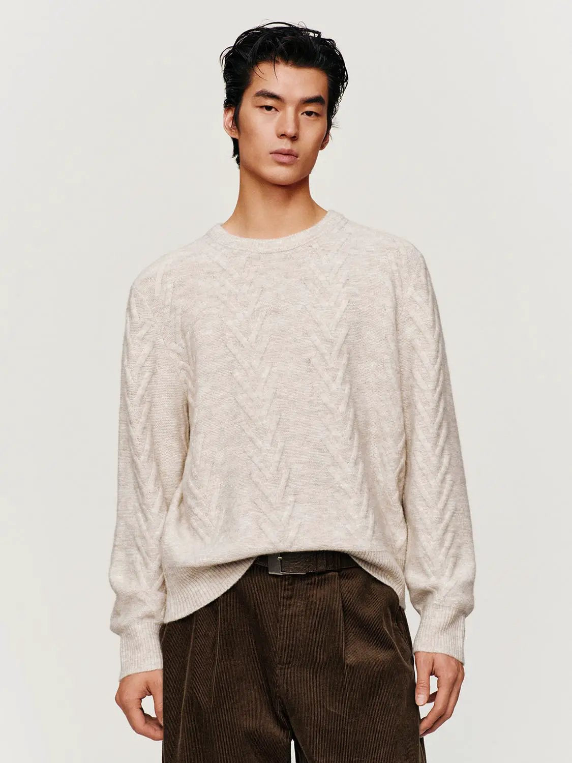 Knit Top beige cable-knit sweater by Urban Revivo Fashion