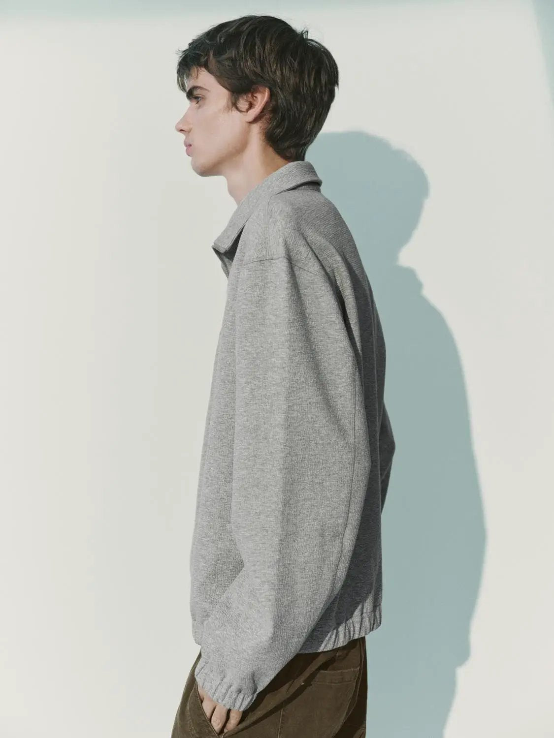 Sweatshirts gray textured fabric with elastic cuffs and hem, Urban Revivo Fashion
