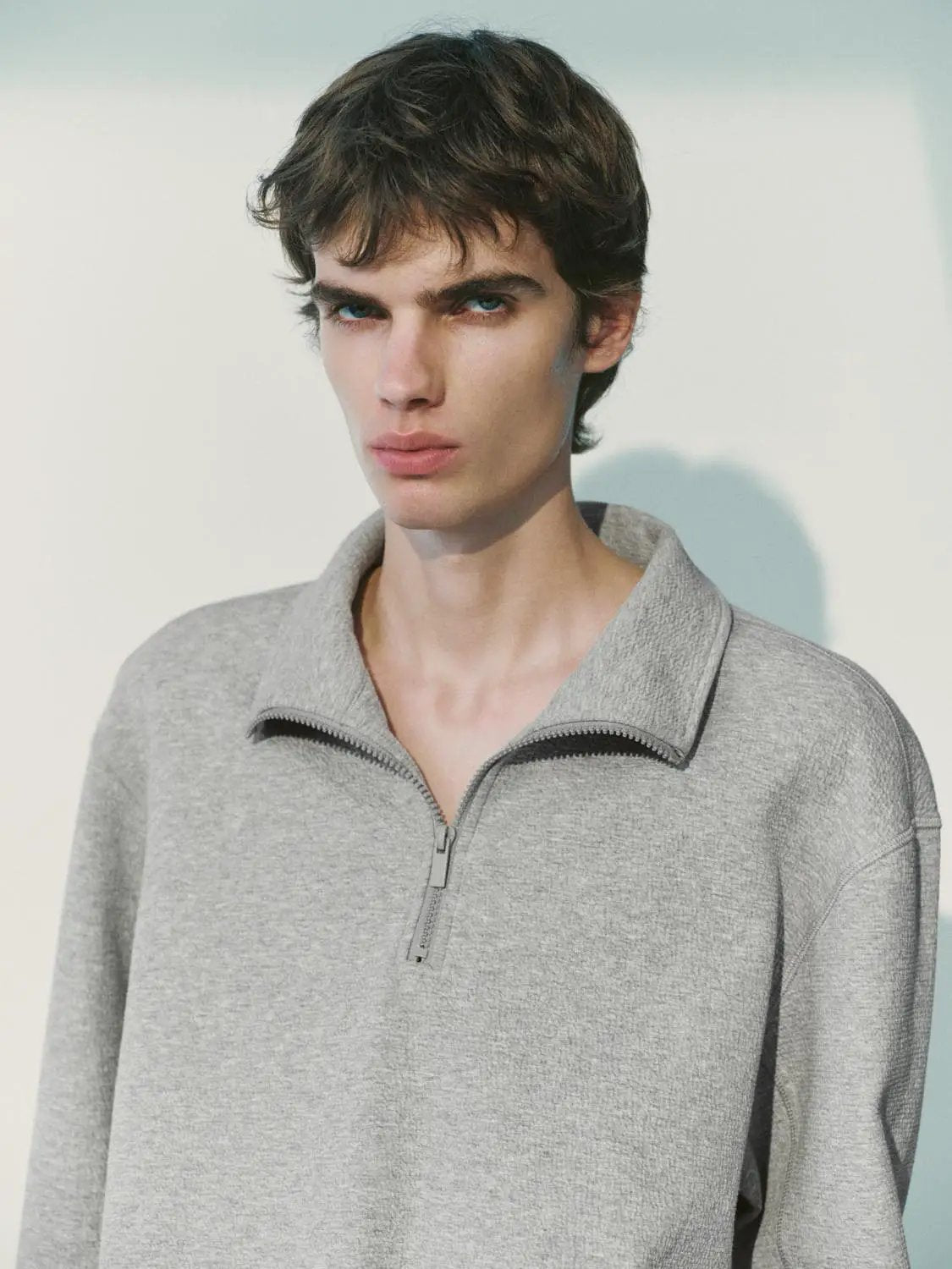 Sweatshirts gray fleece zip-front pullover with stand collar, Urban Revivo Fashion