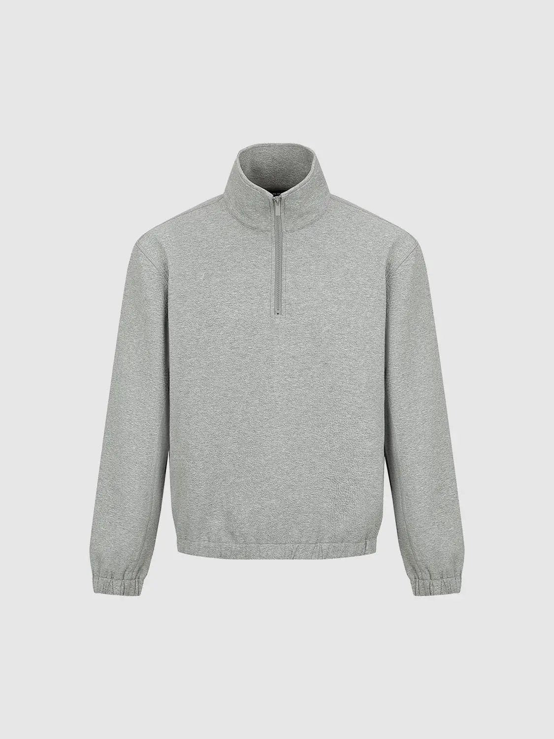 Sweatshirt, light heather gray fleece, Urban Revivo Fashion, quarter-zip