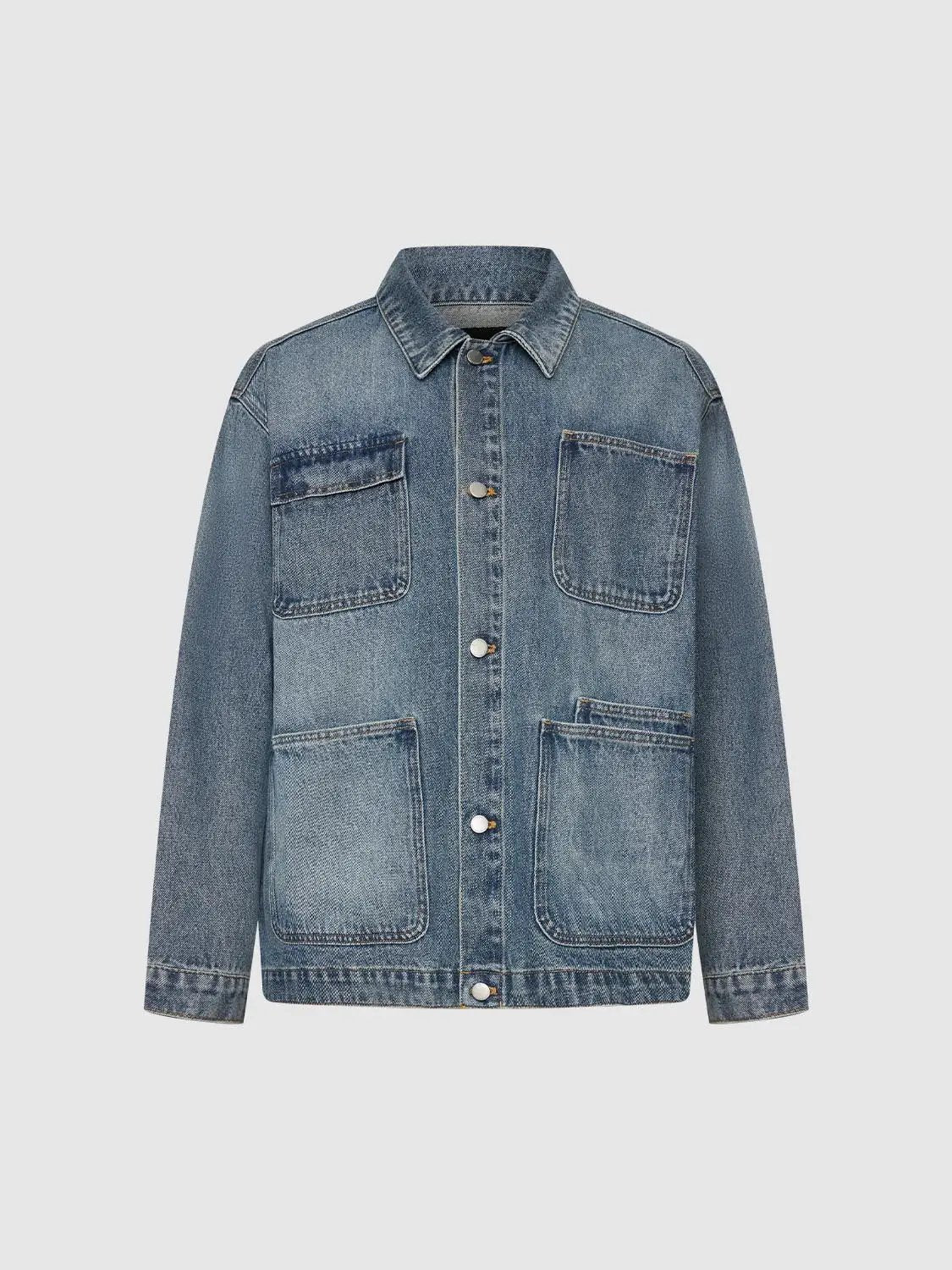 Denim jacket by Urban Revivo Fashion, bluewashed, button-front with chest and lower pockets
