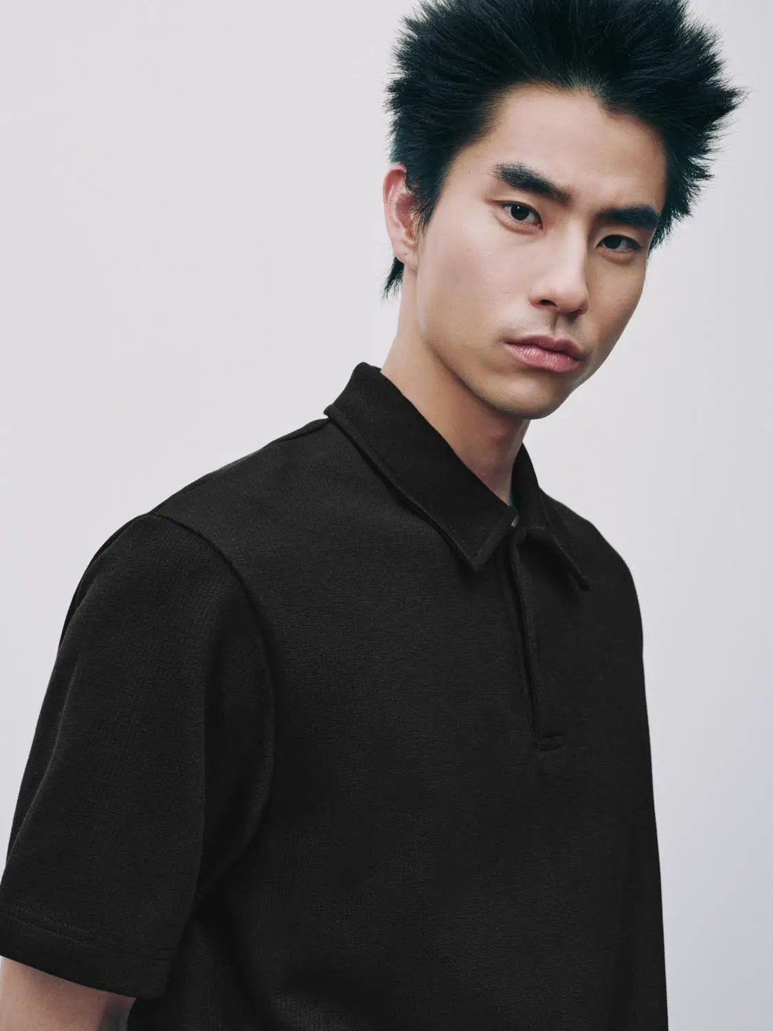 Textured Brushed Polo Cotton Blend Shirt for men in black by Urban Revivo Fashion