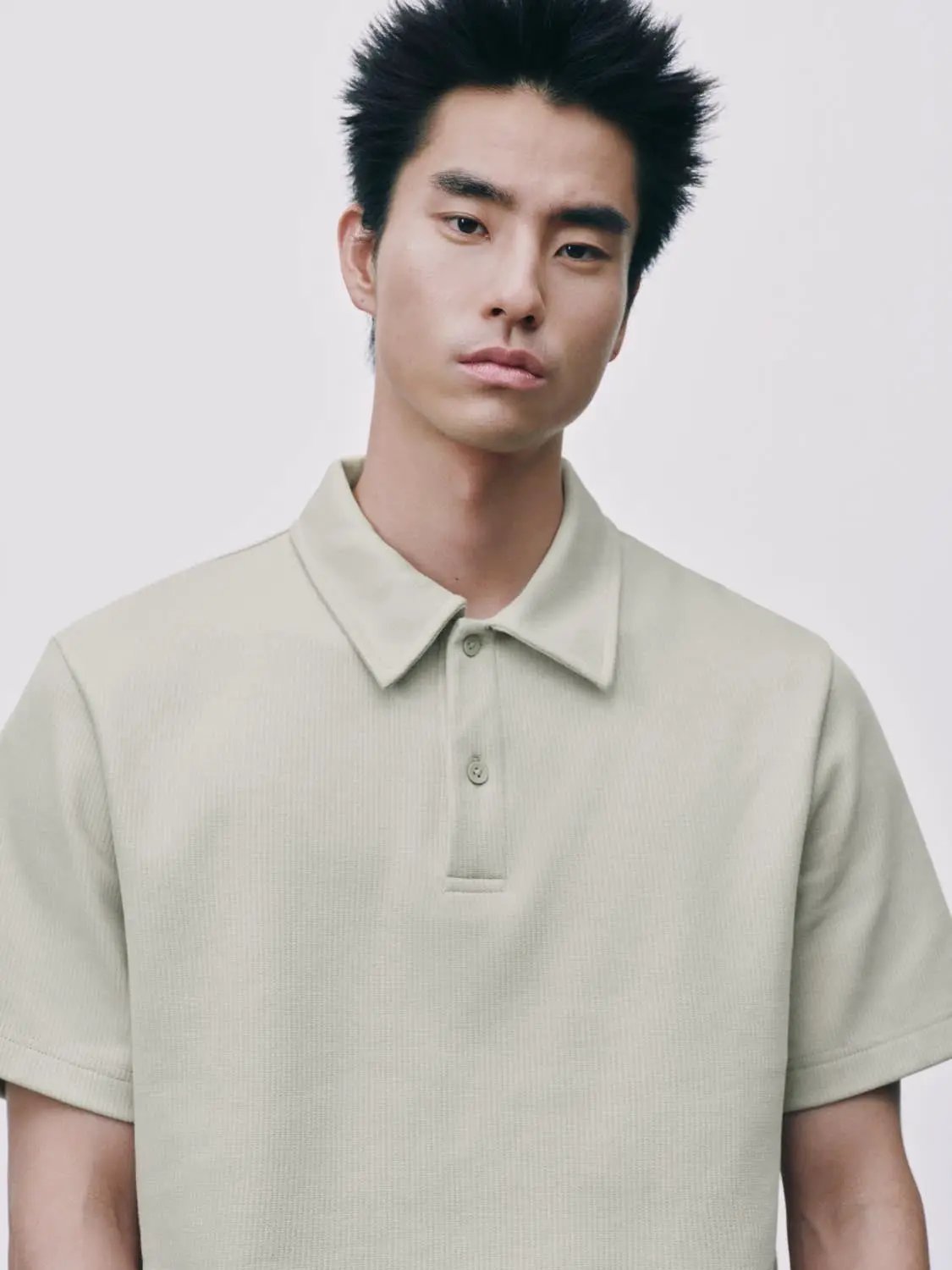 Textured Brushed Polo Cotton Blend Shirt, light beige, men's polo