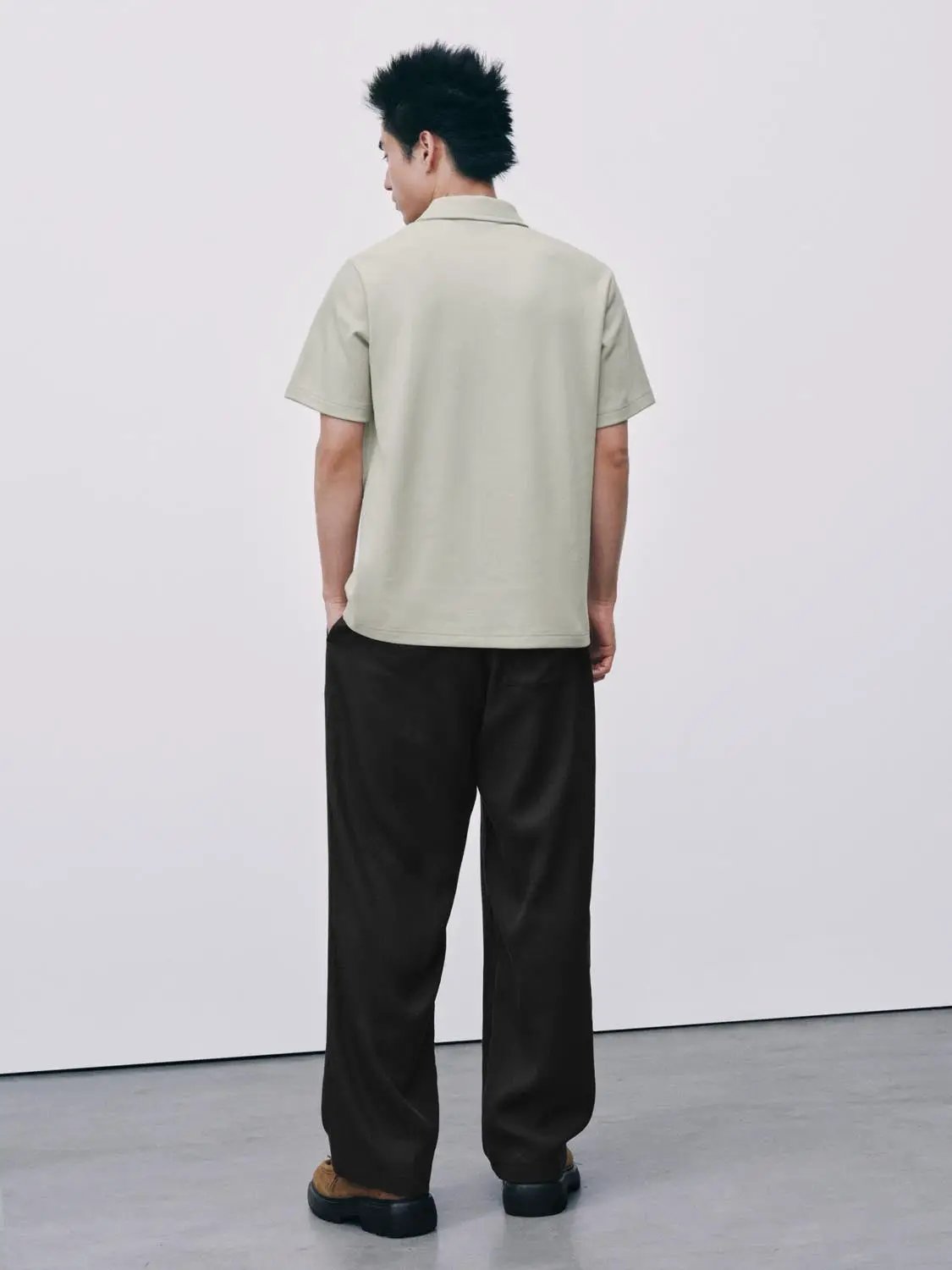 Textured Brushed Polo Cotton-Blend Shirt, beige, short-sleeve men's polo