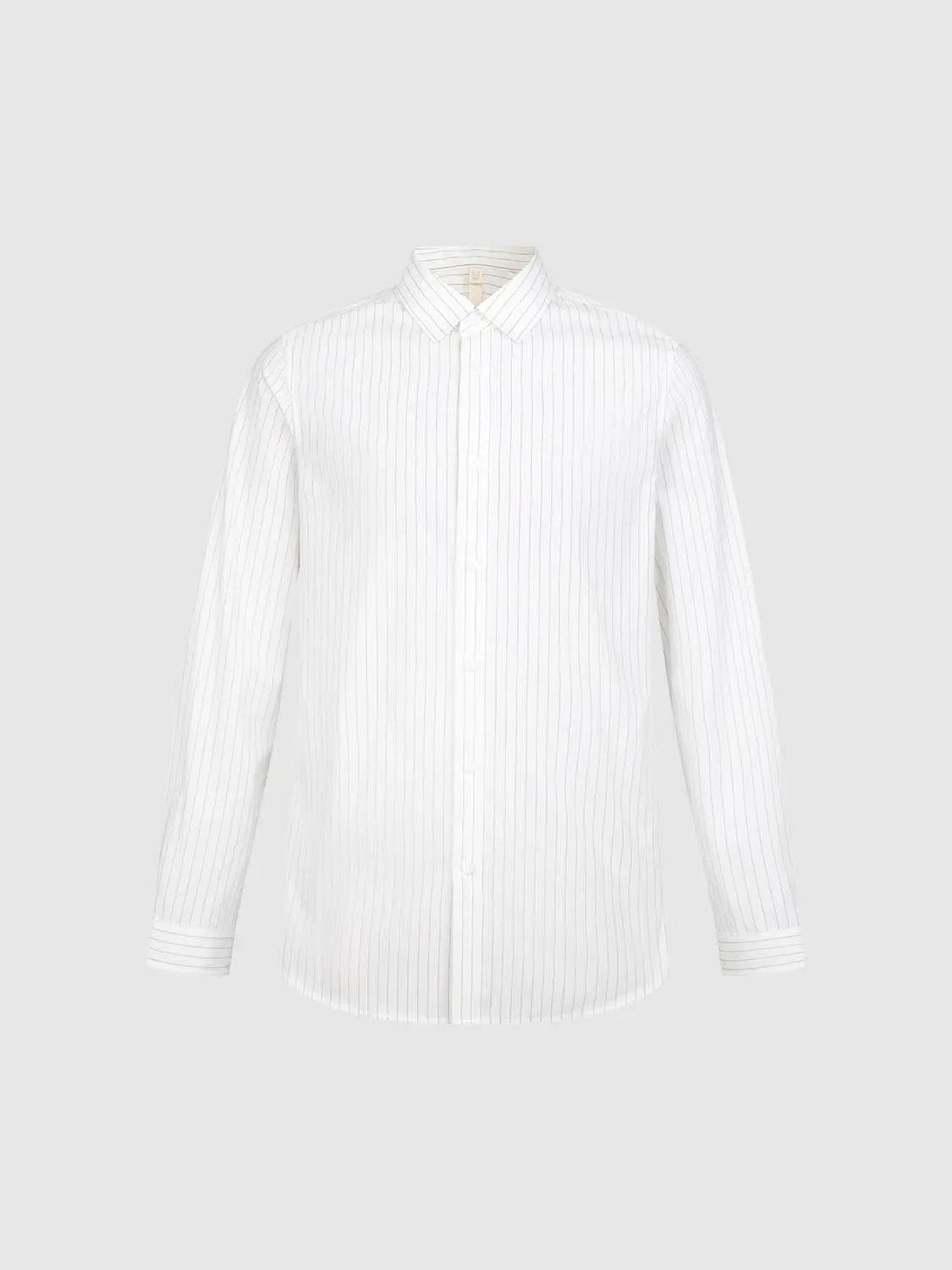 Striped cotton shirt with collar and long sleeves, white with thin pinstripes, Urban Revivo