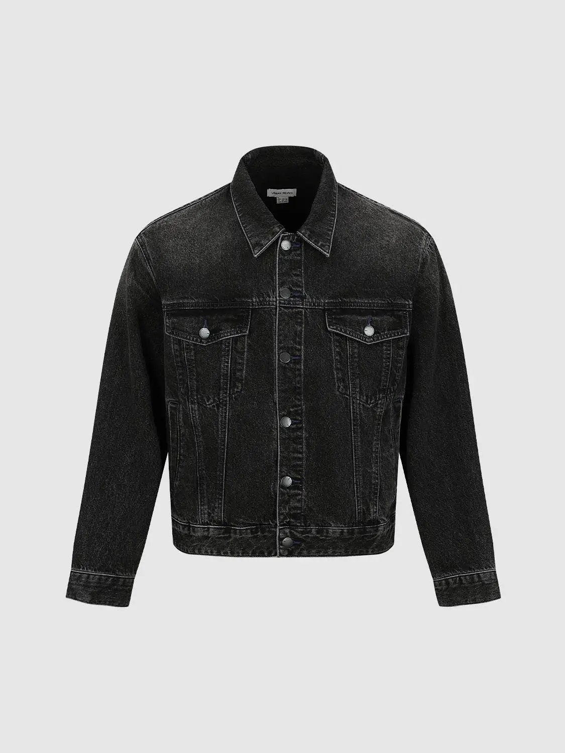 Denim jacket, black washed denim with metal buttons and chest pockets