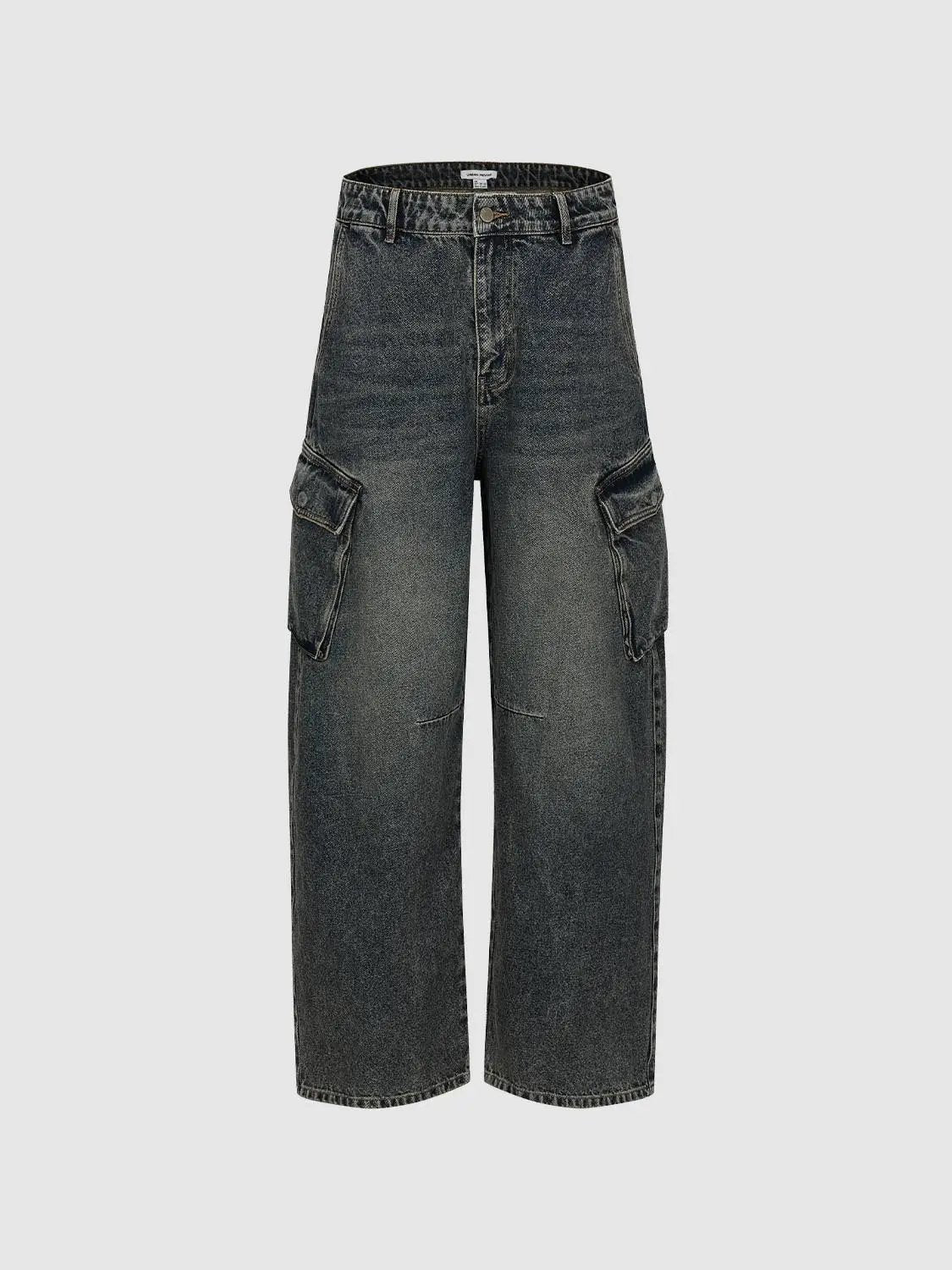 Jeans by Urban Revivo Fashion in dark denim cargo pants with side cargo pockets.
