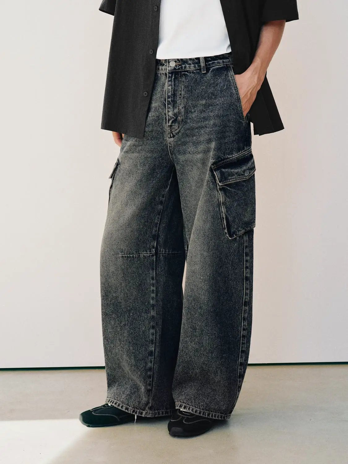 Jeans by Urban Revivo Fashion, dark washed denim with wide-leg silhouette and cargo pockets