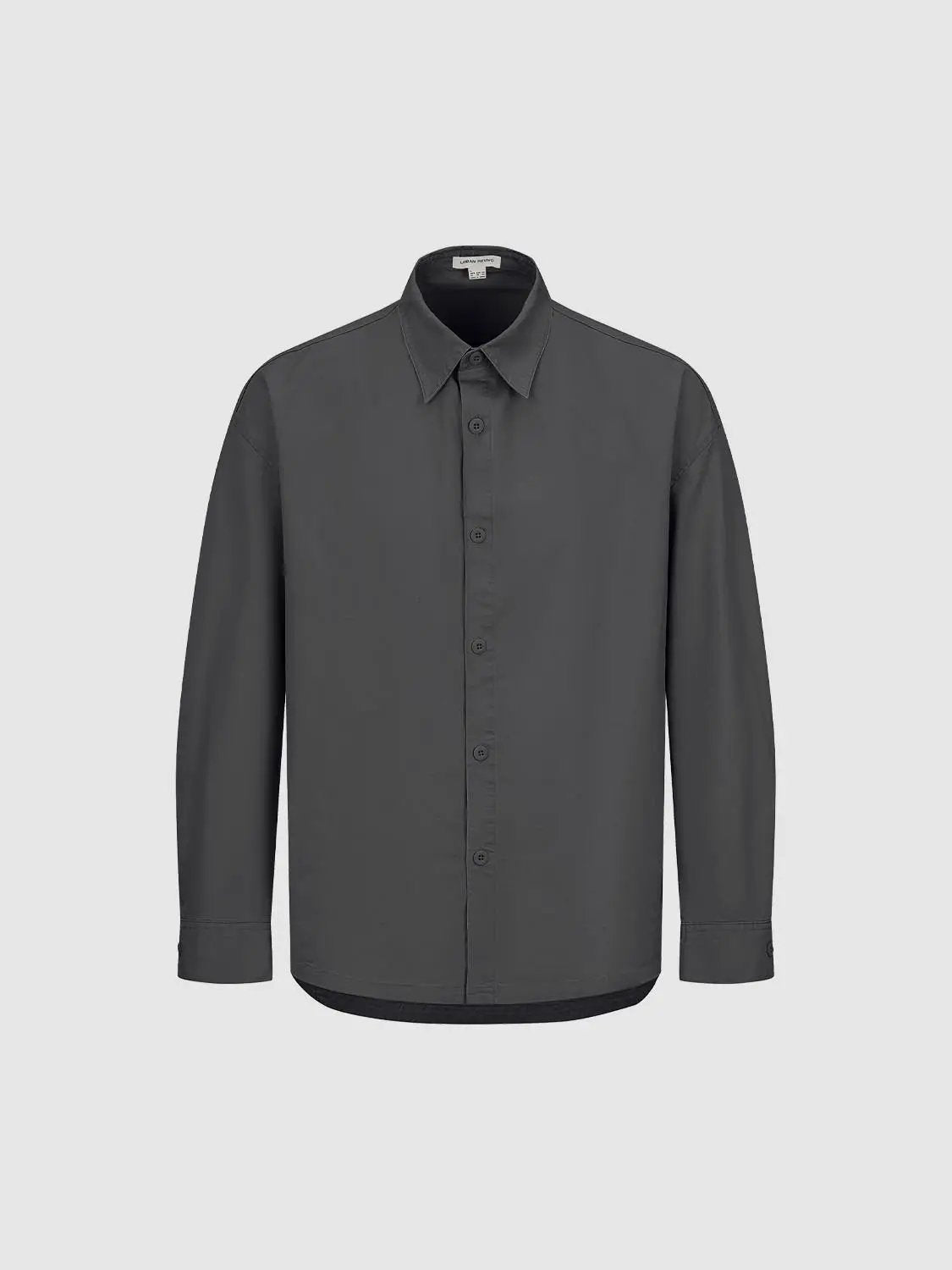 Button-front shirt in charcoal gray by Urban Revivo Fashion, long-sleeve with curved hem.