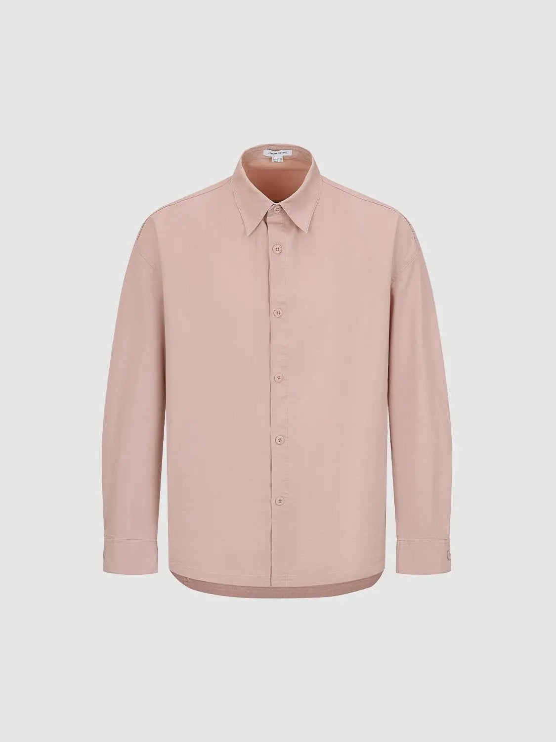 Button-front shirt, long-sleeve in peach-pink by Urban Revivo Fashion.