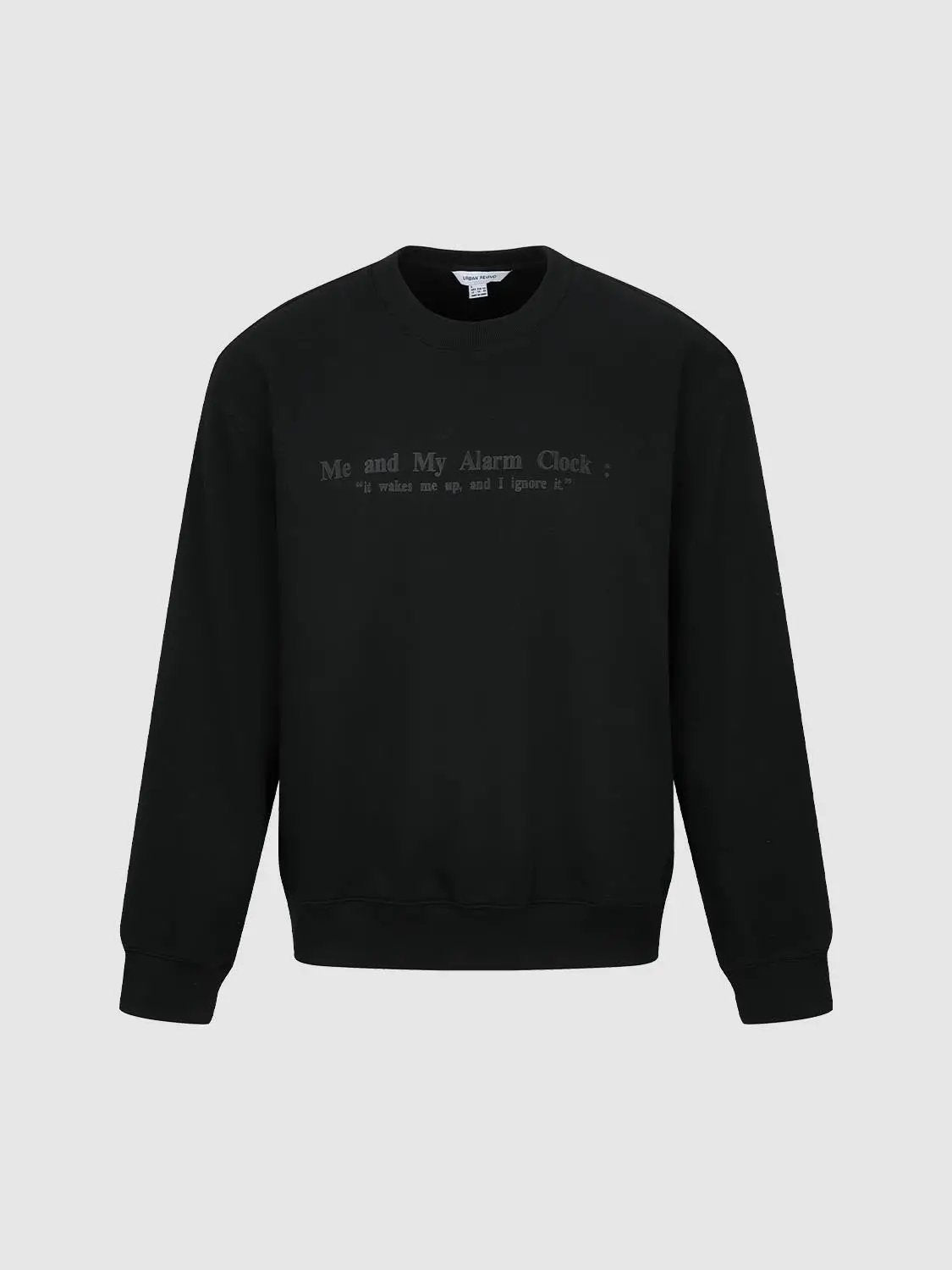 Sweatshirt by Urban Revivo Fashion, black with faded text across the chest.