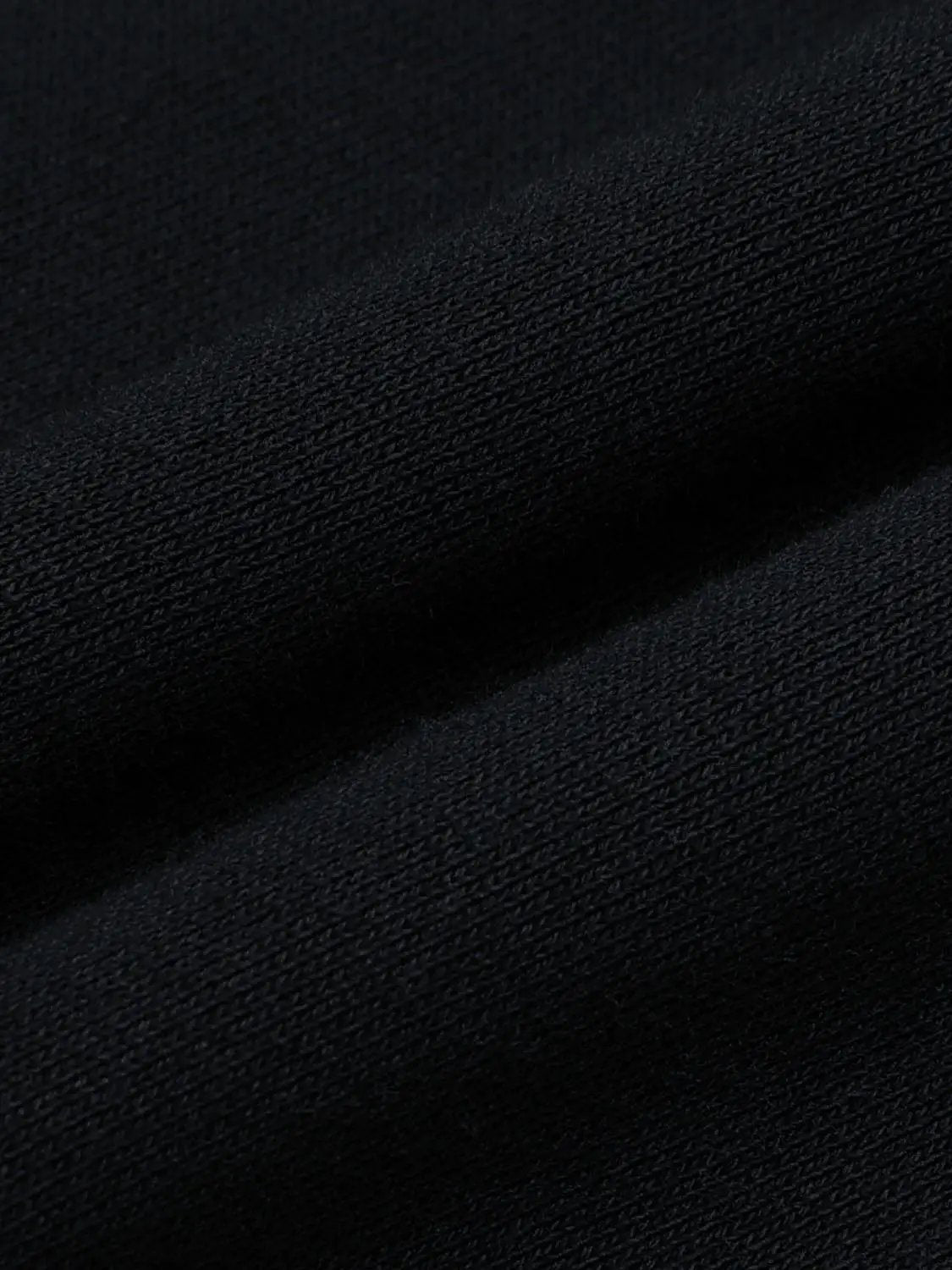 Sweatshirt fabric close-up in black knit texture detail.