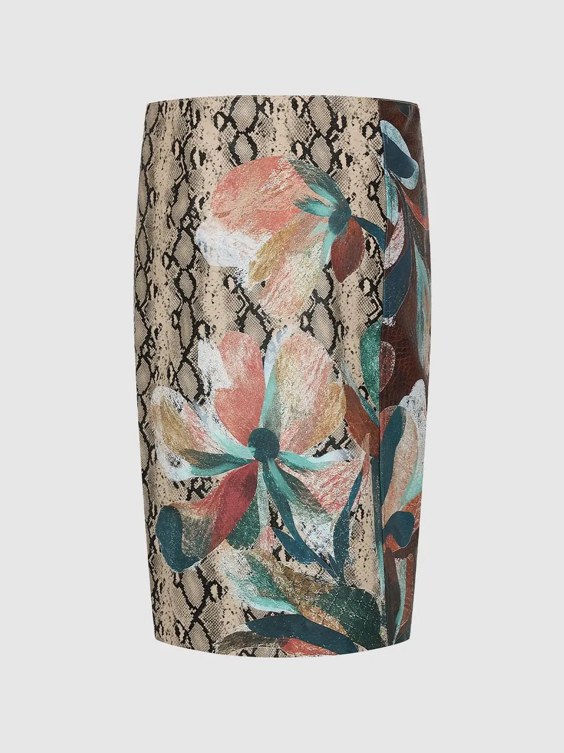Straight skirt by Urban Revivo; snake-print background with colorful floral pattern