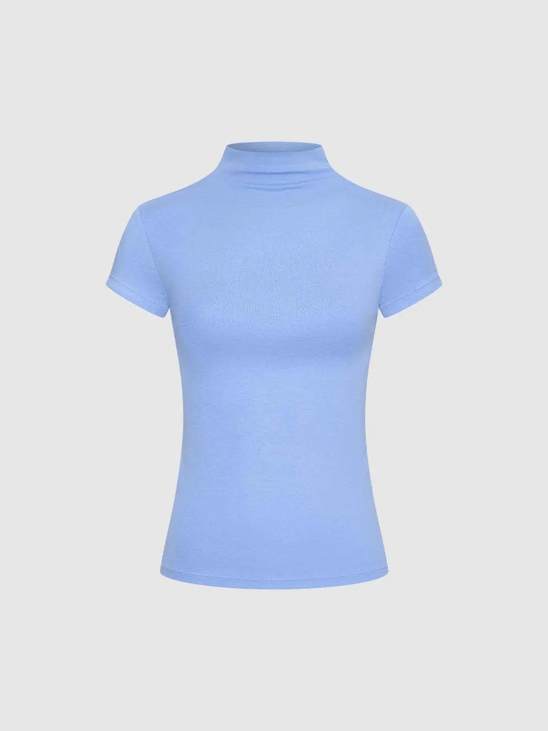 Urban Revivo Fashion light-blue modal-knit T-shirt with smooth finish and medium-weight silhouette