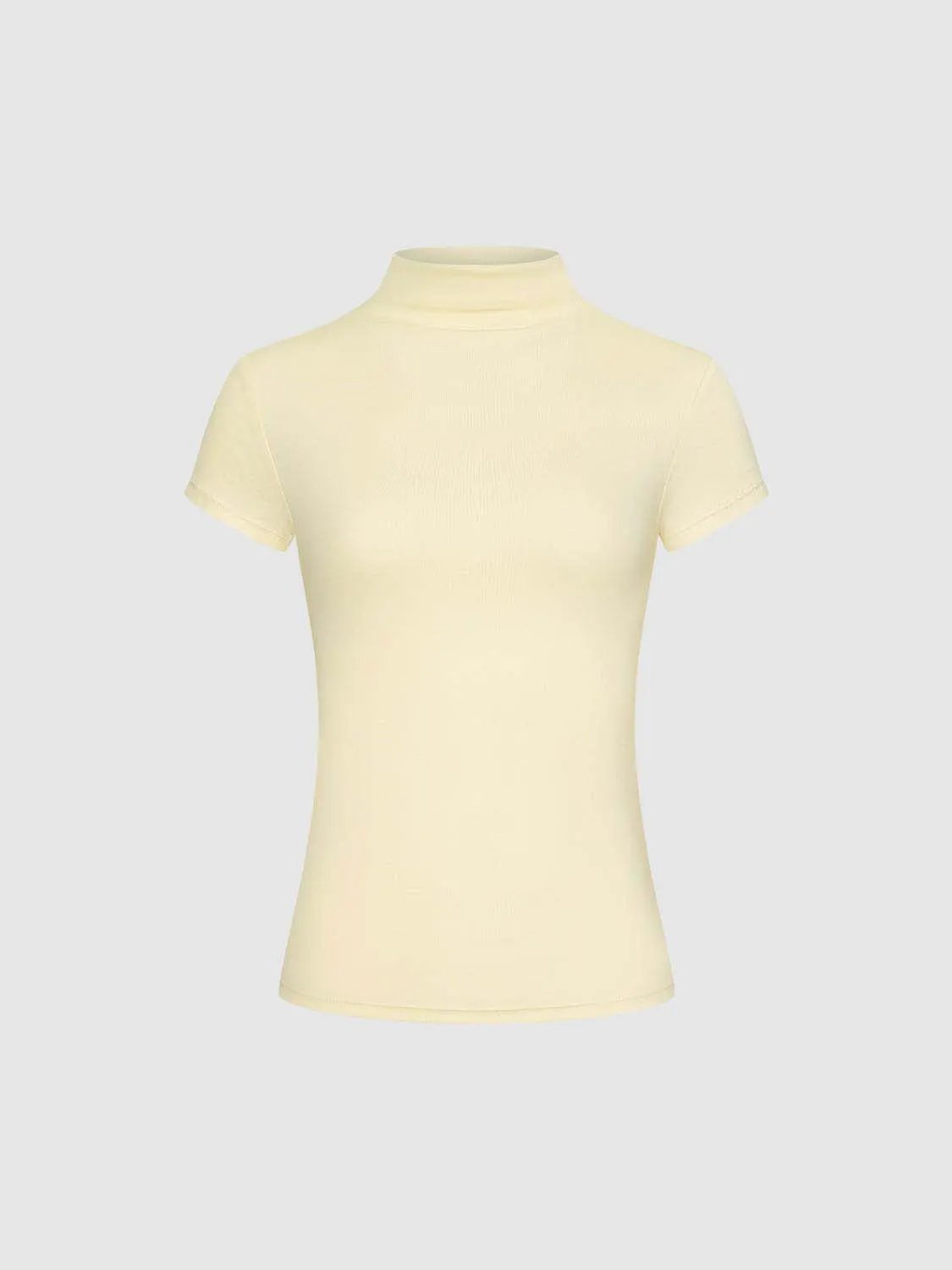 Women's modal knit T-shirt with short sleeves in pale yellow, smooth finish by Urban Revivo Fashion