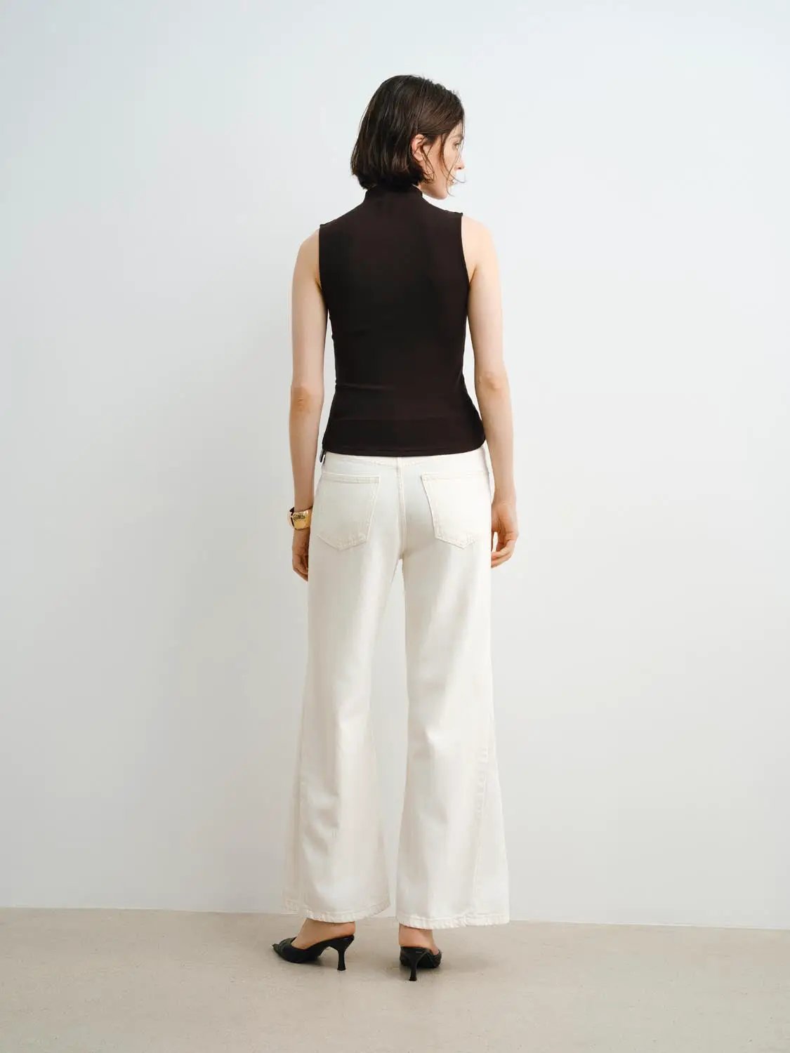Tank Top by Urban Revivo Fashion, black sleeveless mock-neck, back view