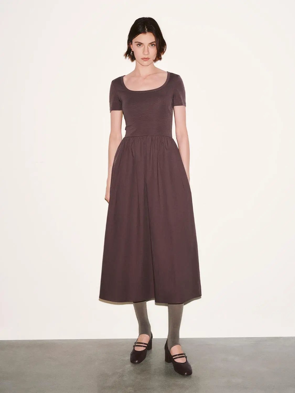 Square Neck A-Line Midi Dresses by Urban Revivo Fashion