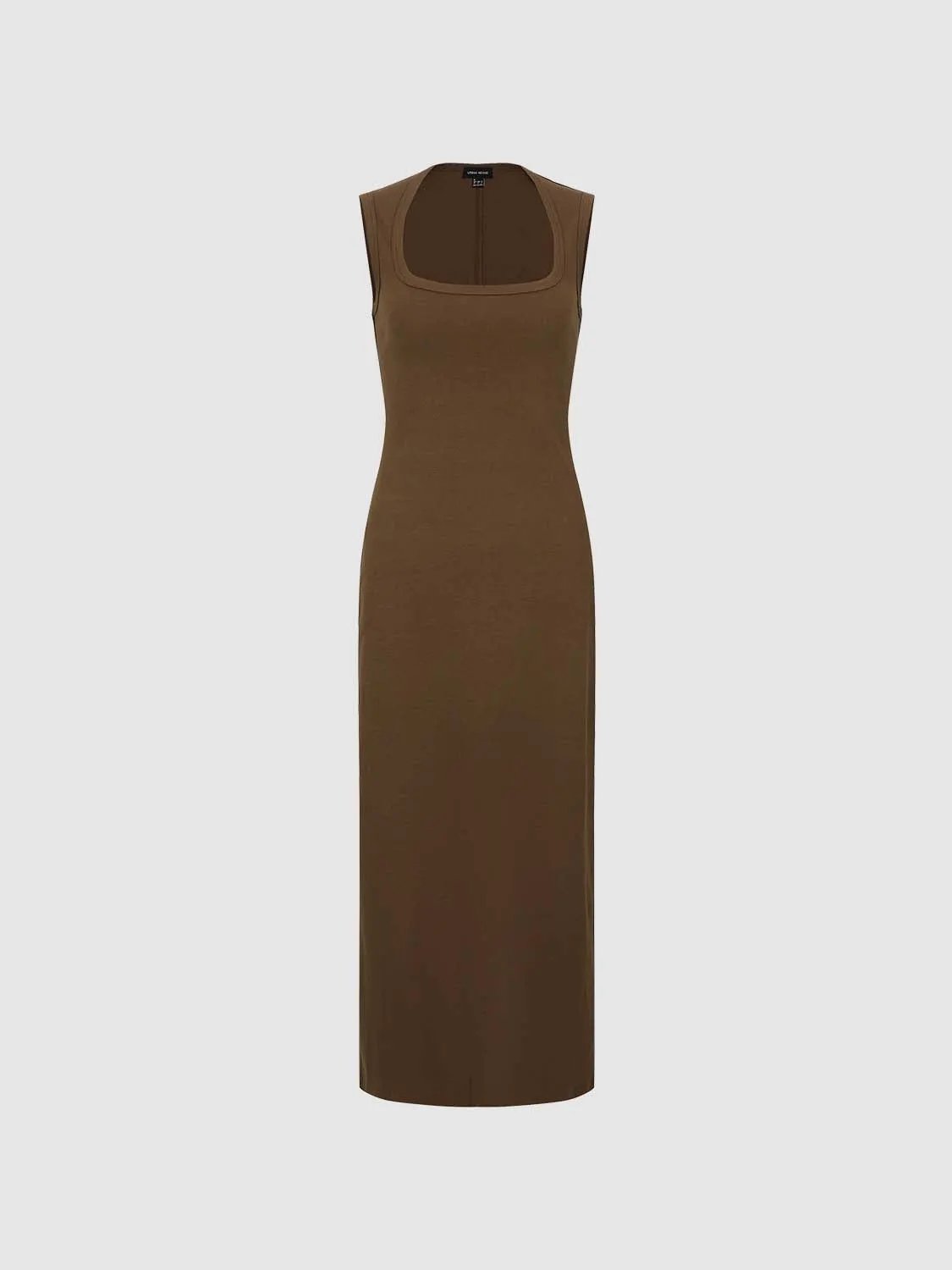Cotton-stretch square-neck sleeveless maxi dress in brown by Urban Revivo Fashion