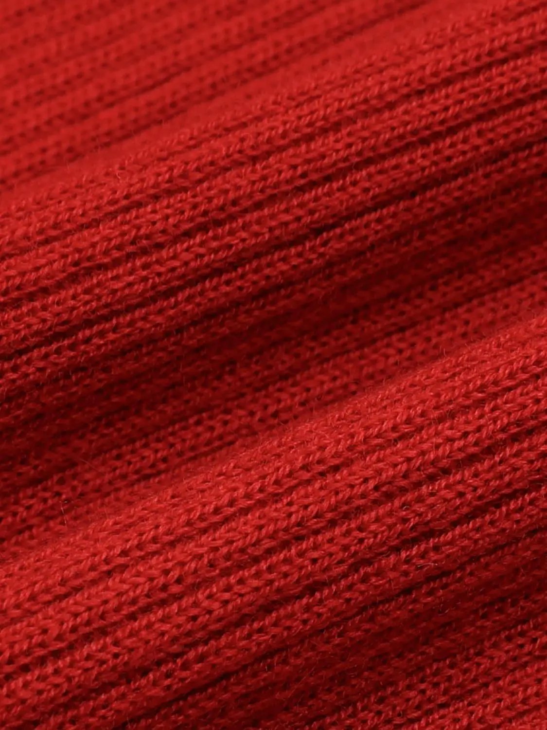 Slim ribbed button-front long-sleeve knitted T-shirt in red.